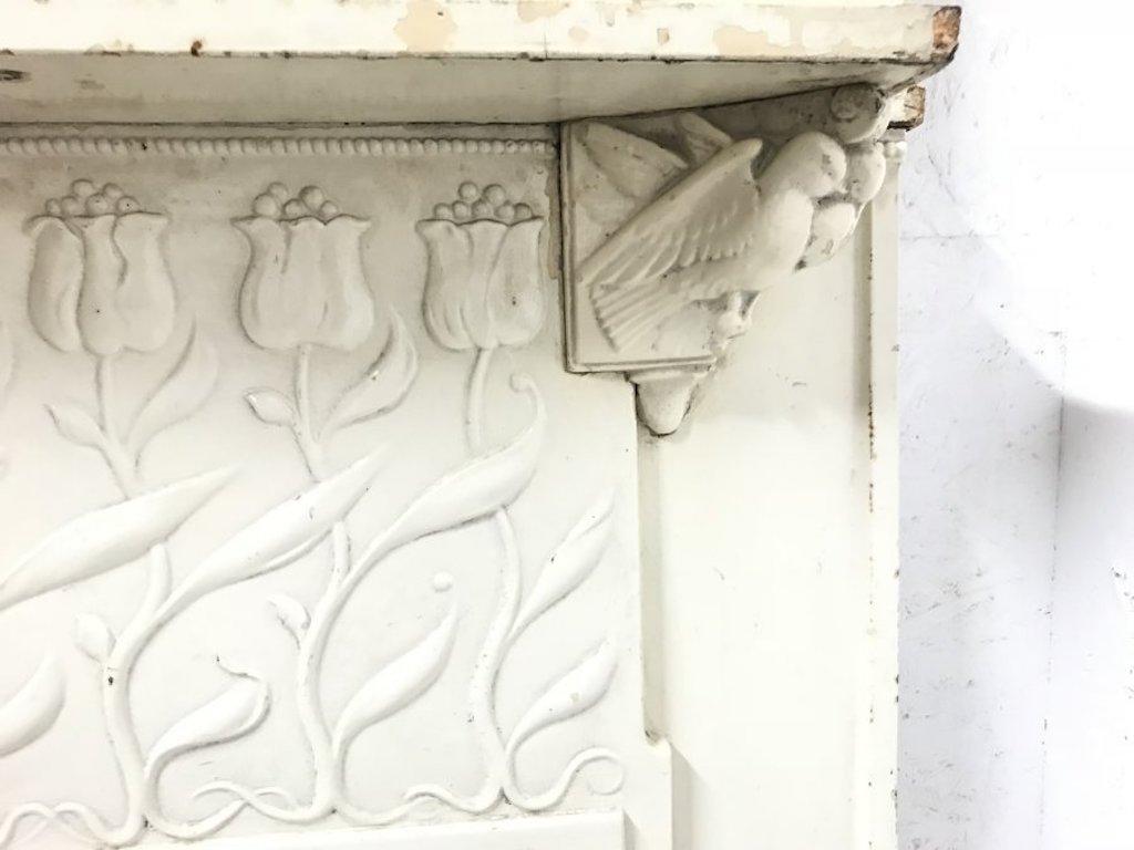 C R Ashbee, Attributed Arts & Craft Cast Iron Fireplace with Eight Kissing Doves For Sale 6