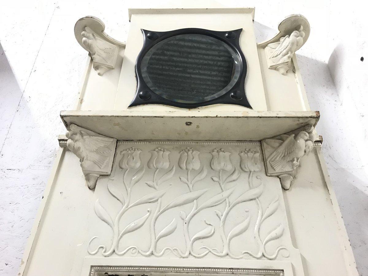 Arts and Crafts C R Ashbee, Attributed Arts & Craft Cast Iron Fireplace with Eight Kissing Doves For Sale