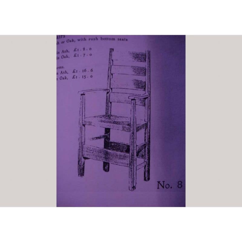 Baillie Scott for J P White. Arts & Crafts oak & rush seat ladder back armchair. For Sale 8