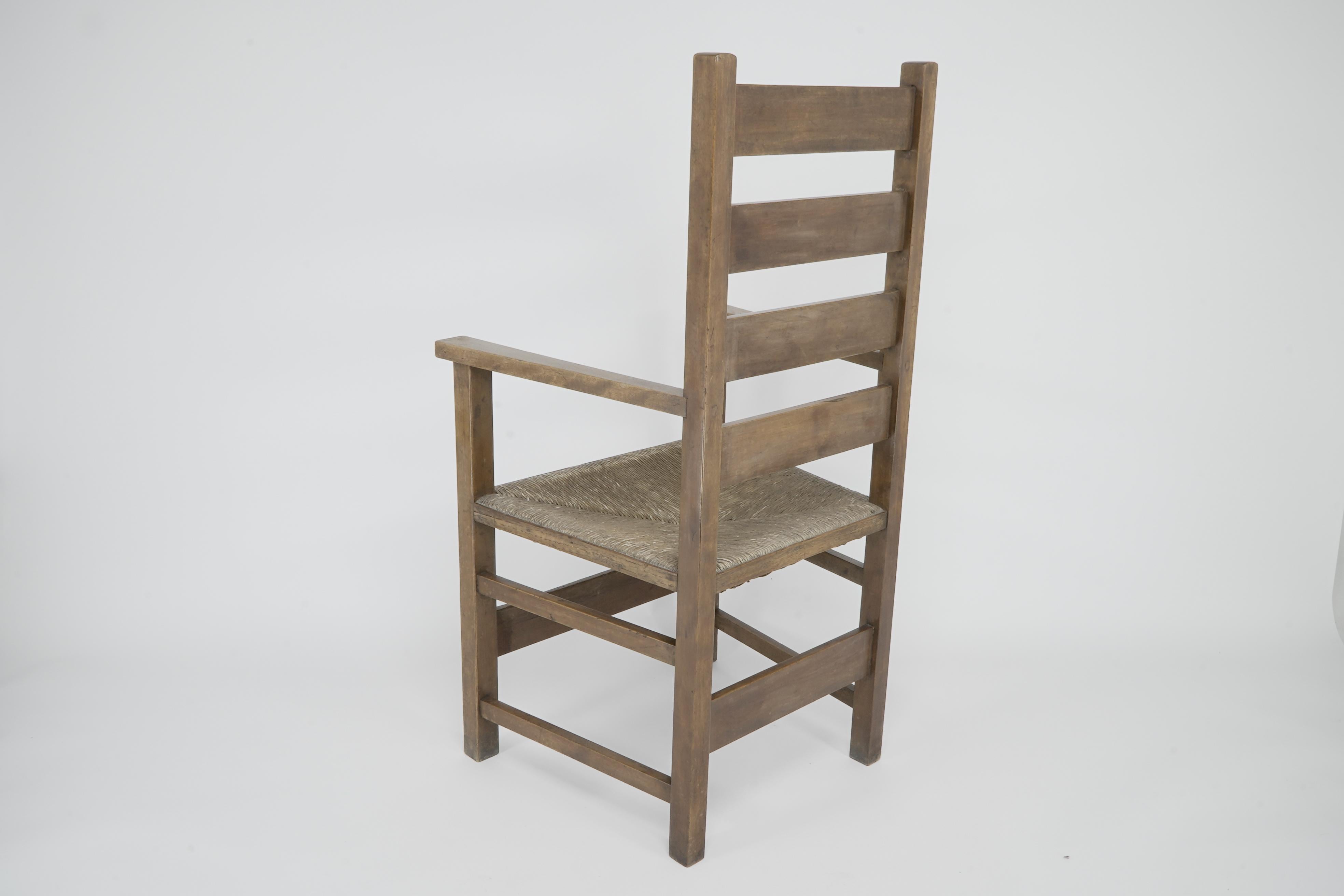 Baillie Scott for J P White. Arts & Crafts oak & rush seat ladder back armchair. For Sale 5