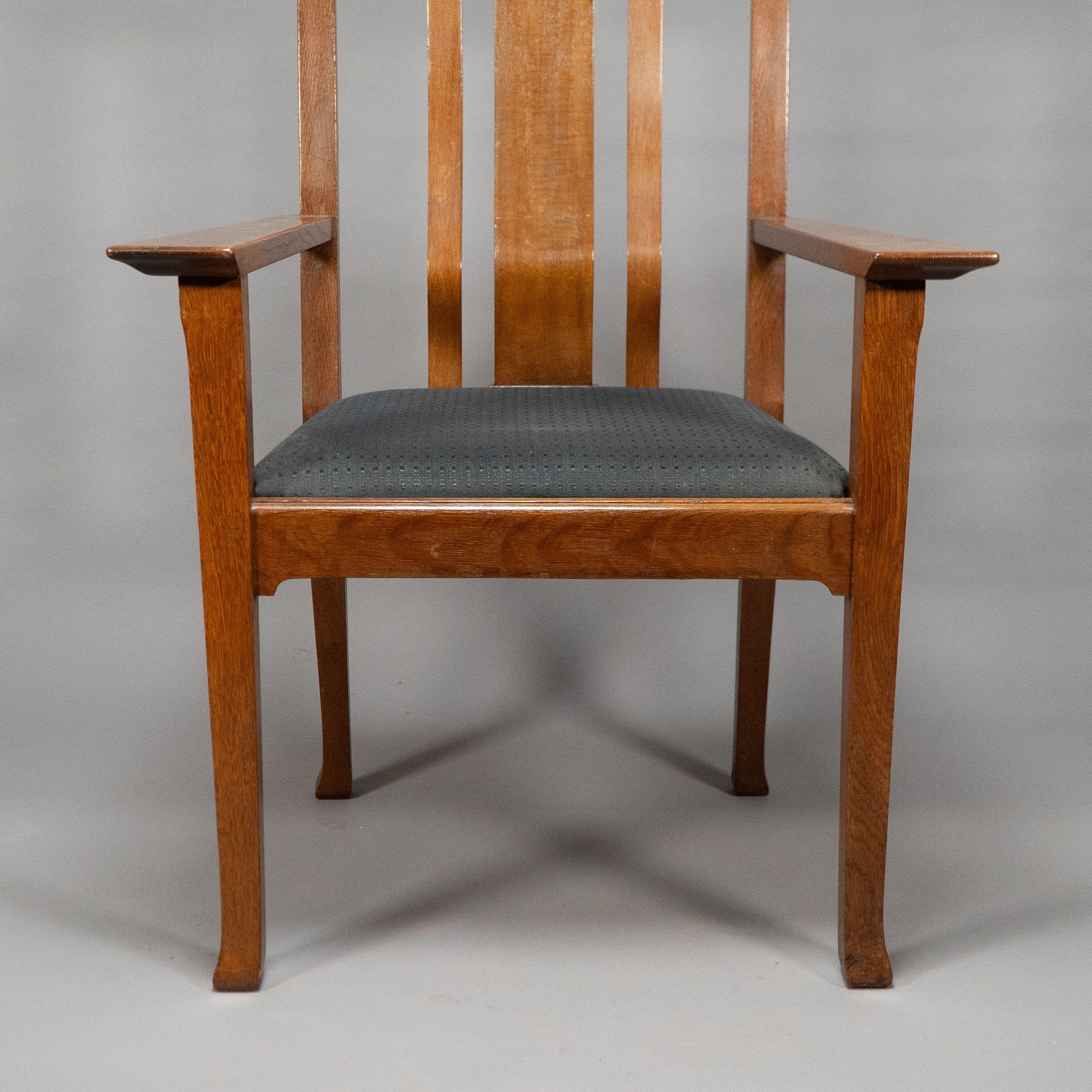 C R Ashbee for The Guild of Handicraft. A rare Arts and Crafts oak armchair For Sale 8
