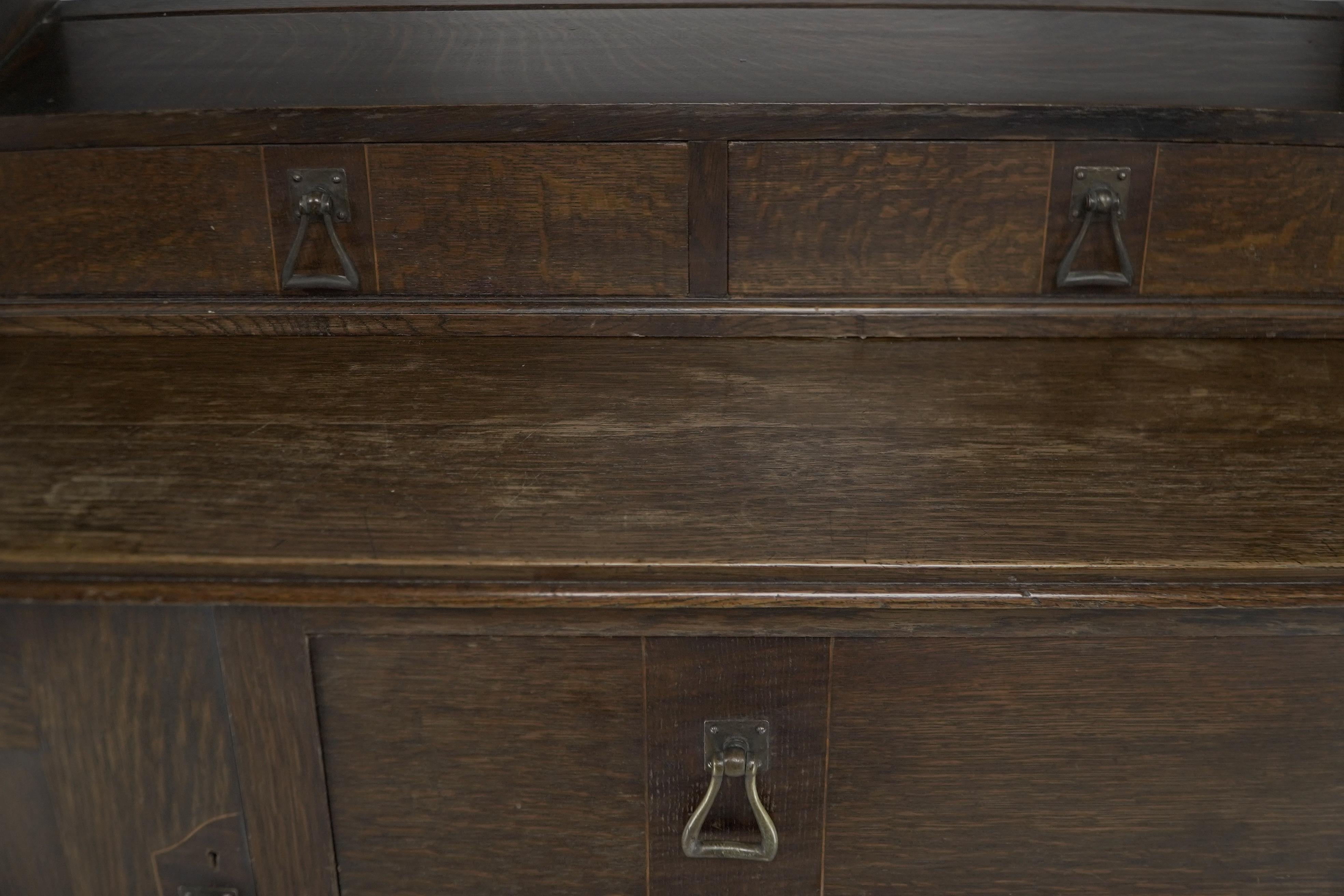 C R Ashbee made by the Guild of Handicraft. A rare oak Arts & Crafts sideboard. For Sale 2