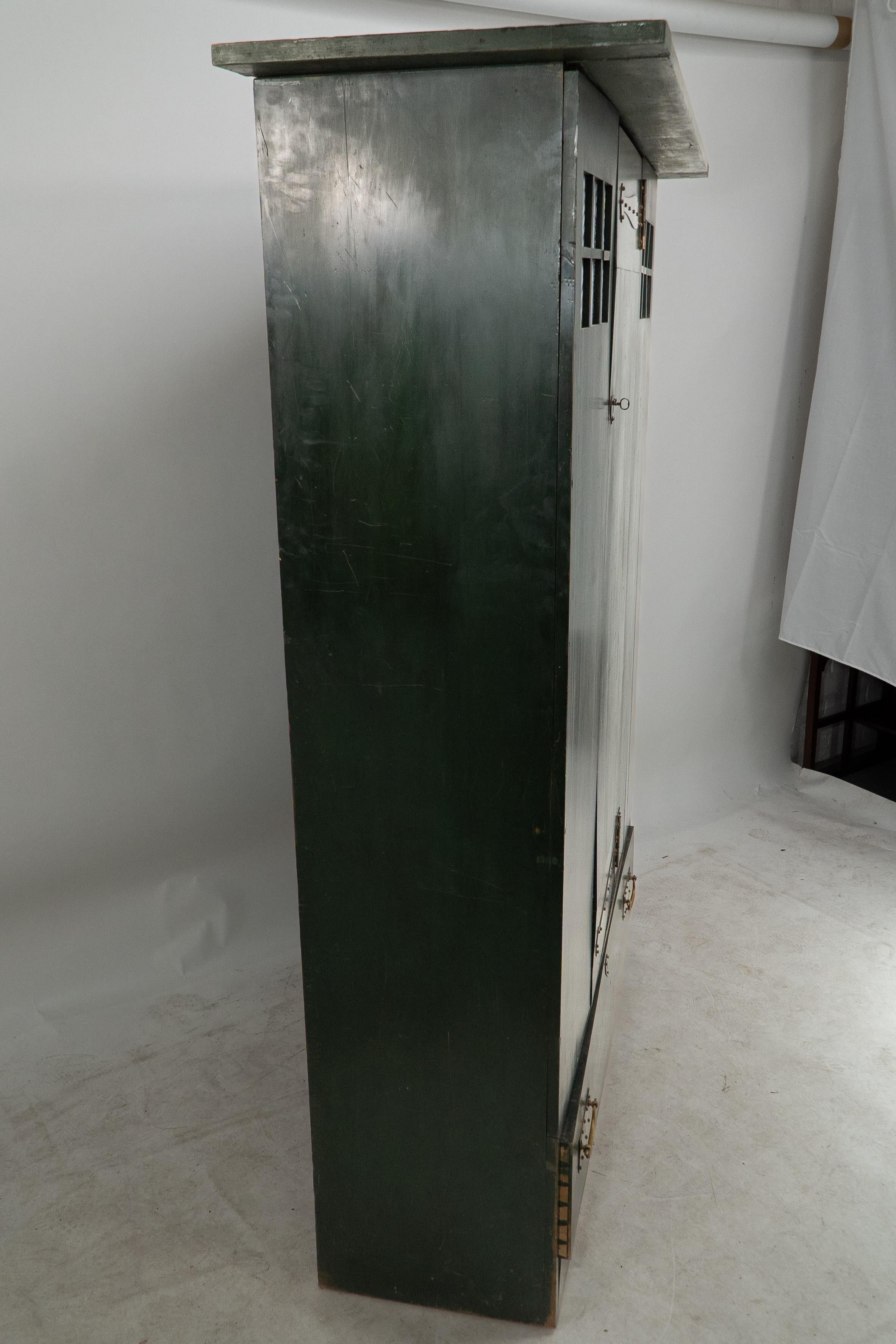 Scottish C R Mackintosh Guthrie & Wells, Glasgow School Stained Green Cypress Wardrobe For Sale