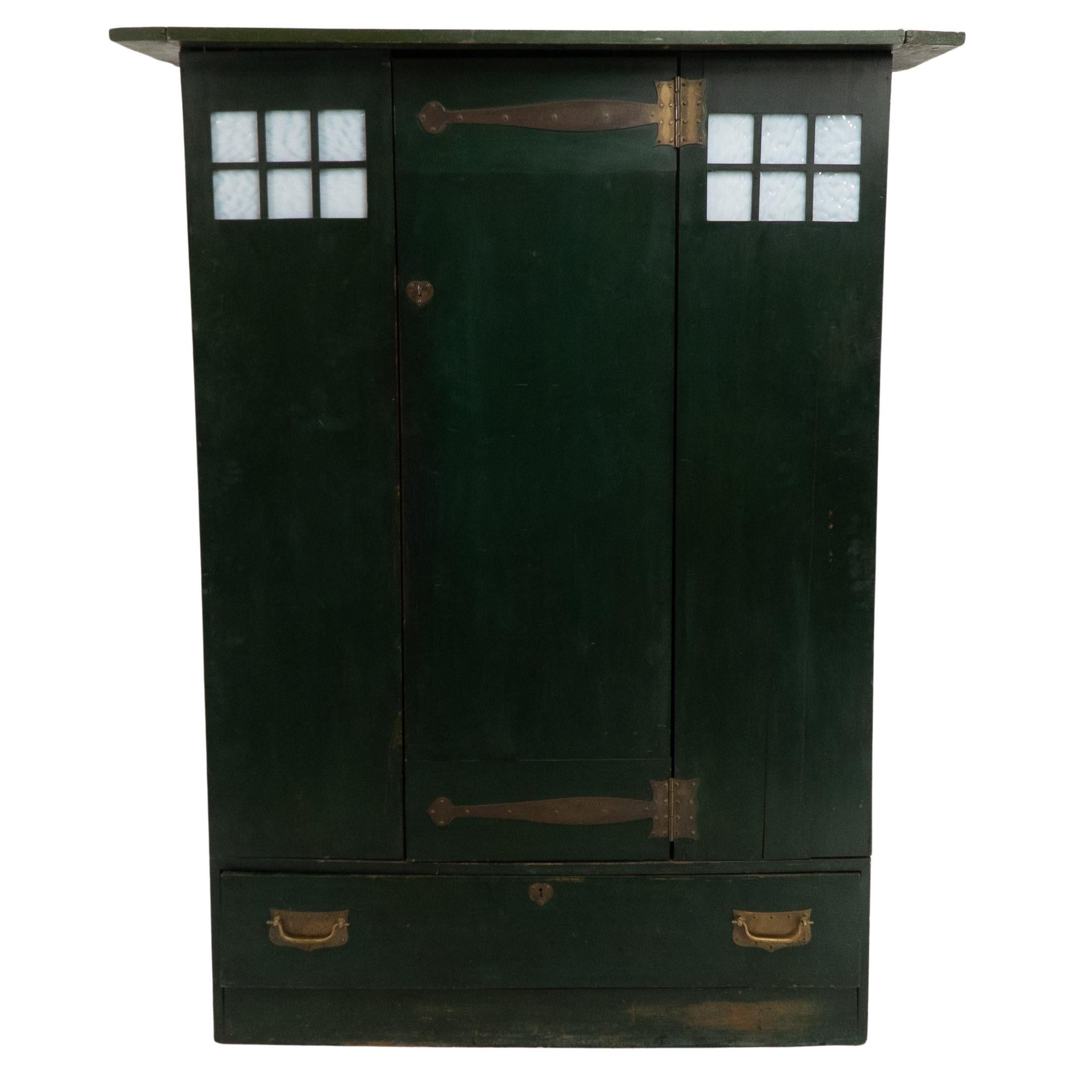 C R Mackintosh Guthrie & Wells, Glasgow School Stained Green Cypress Wardrobe