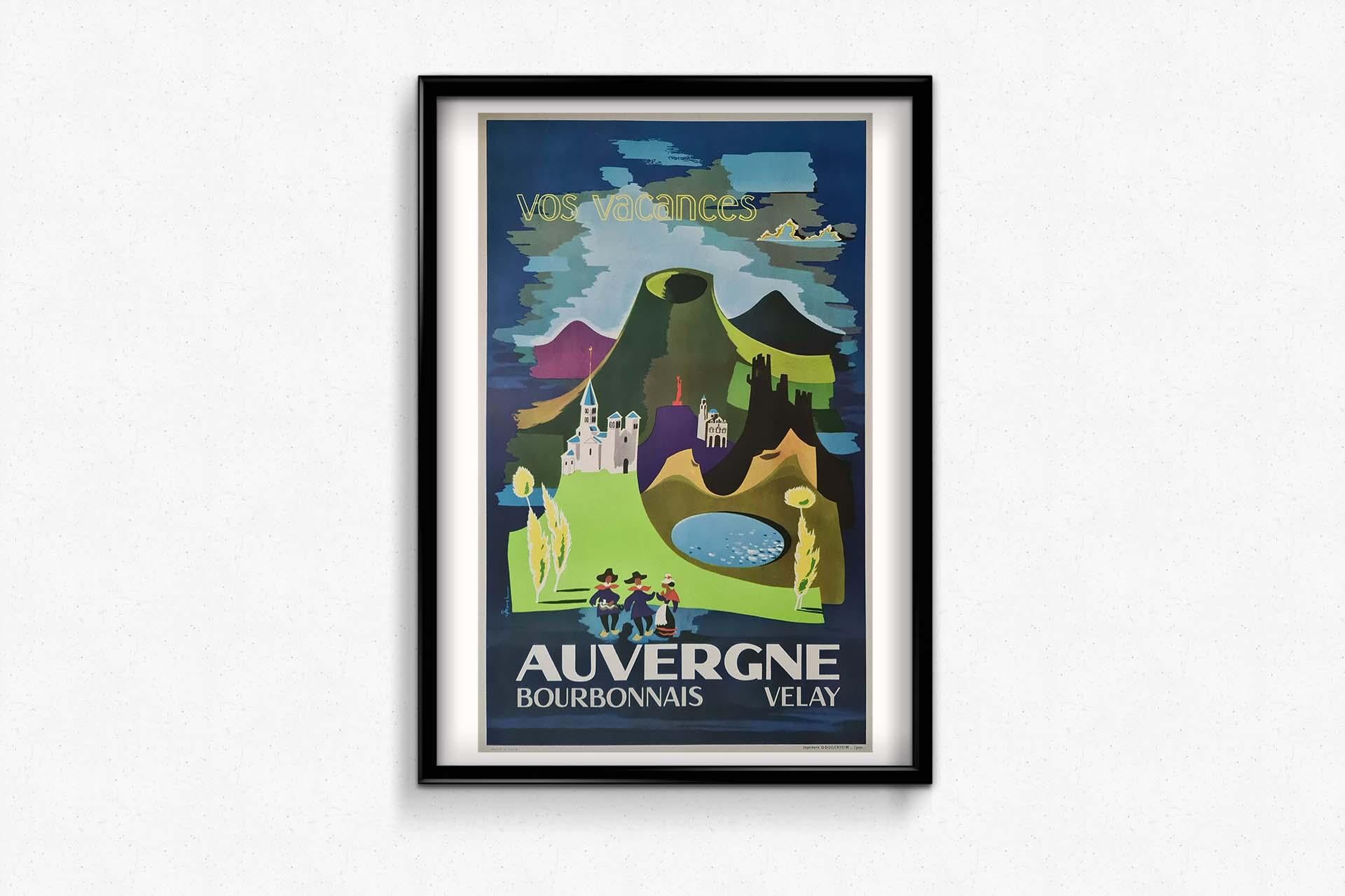 Affiche de voyage originale de C. Ravel - Velay Auvergne Bourbonnais en vente 1