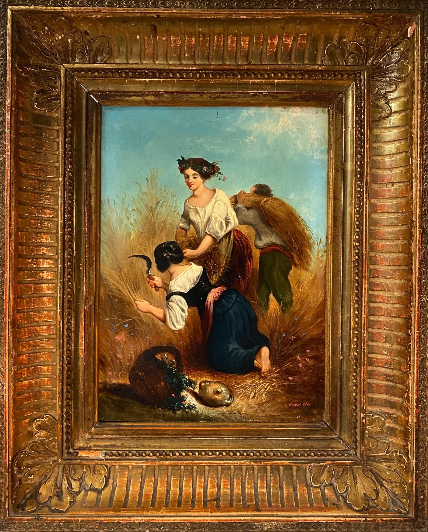 Old work on wood (1859) sold with frame. The total size with frame is 34x41 cm. Signed "C. Rivière" and dated. 