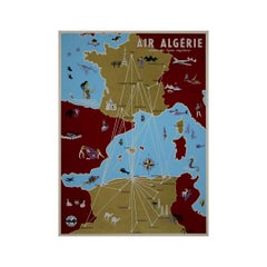 Circa 1950 poster Air Algérie regular line network