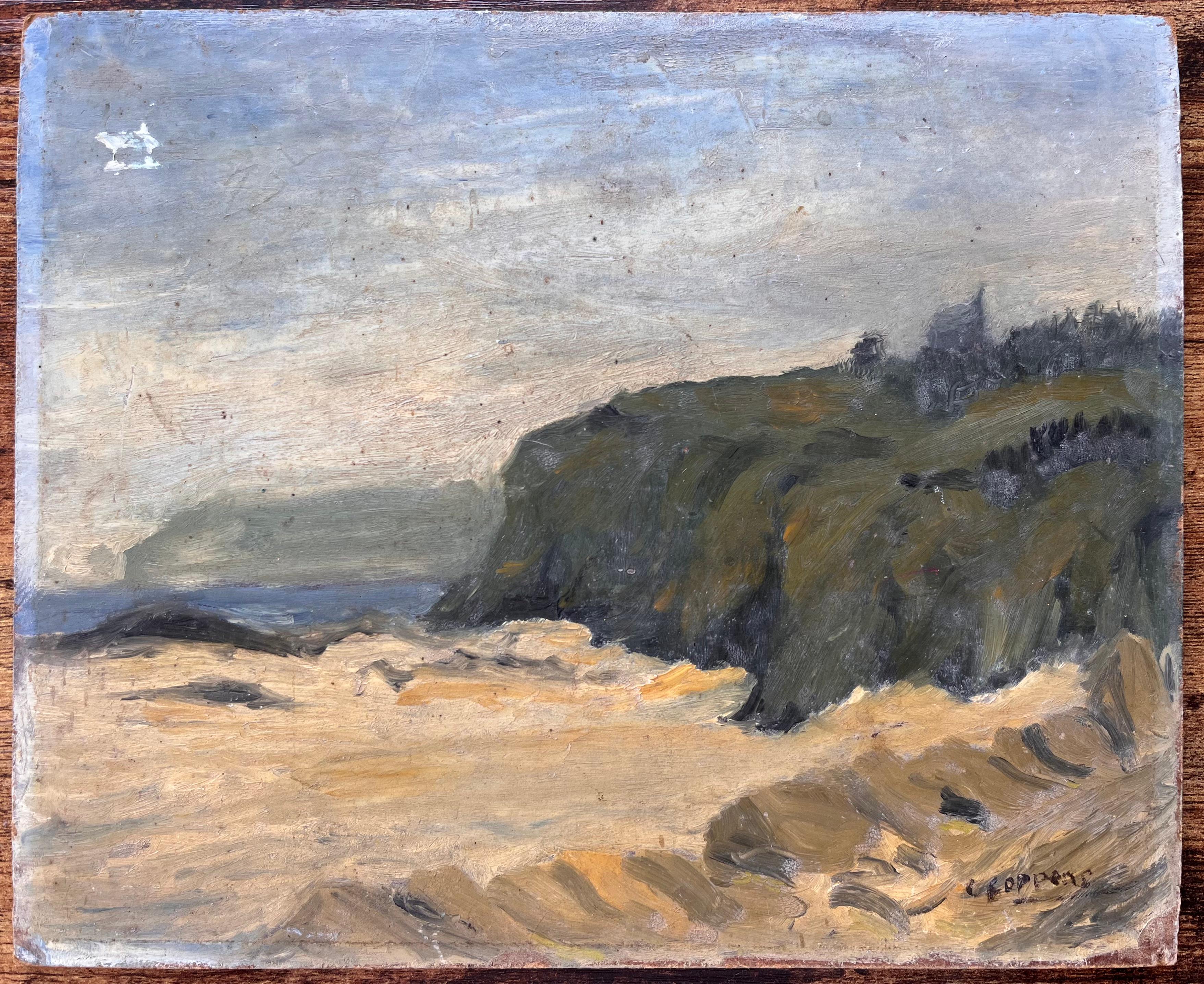 Paysage côtier impressionniste avec falaises et ciel coulé par C Roppens - Painting de C. Roppens