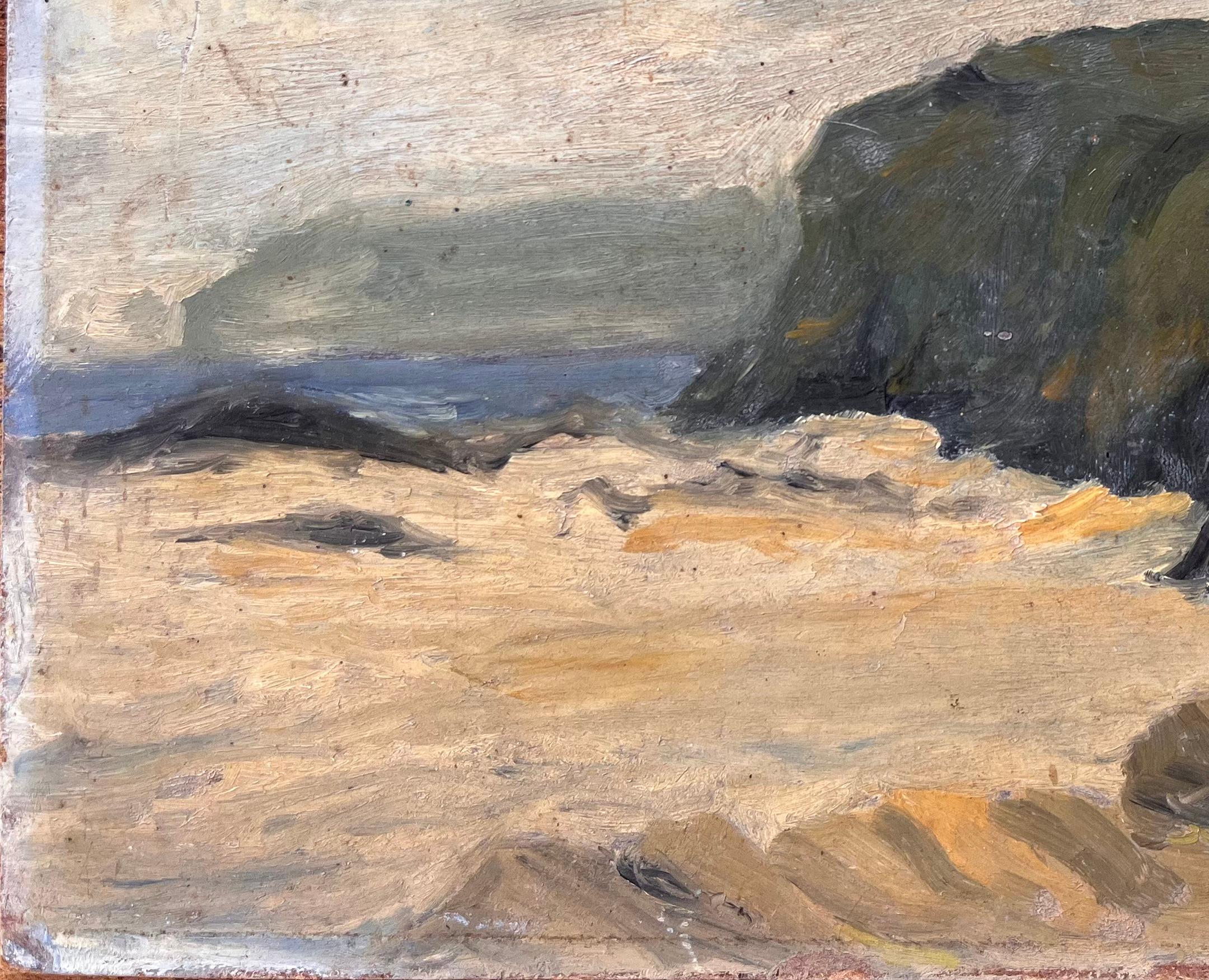 Paysage côtier impressionniste avec falaises et ciel coulé par C Roppens - Gris Still-Life Painting par C. Roppens