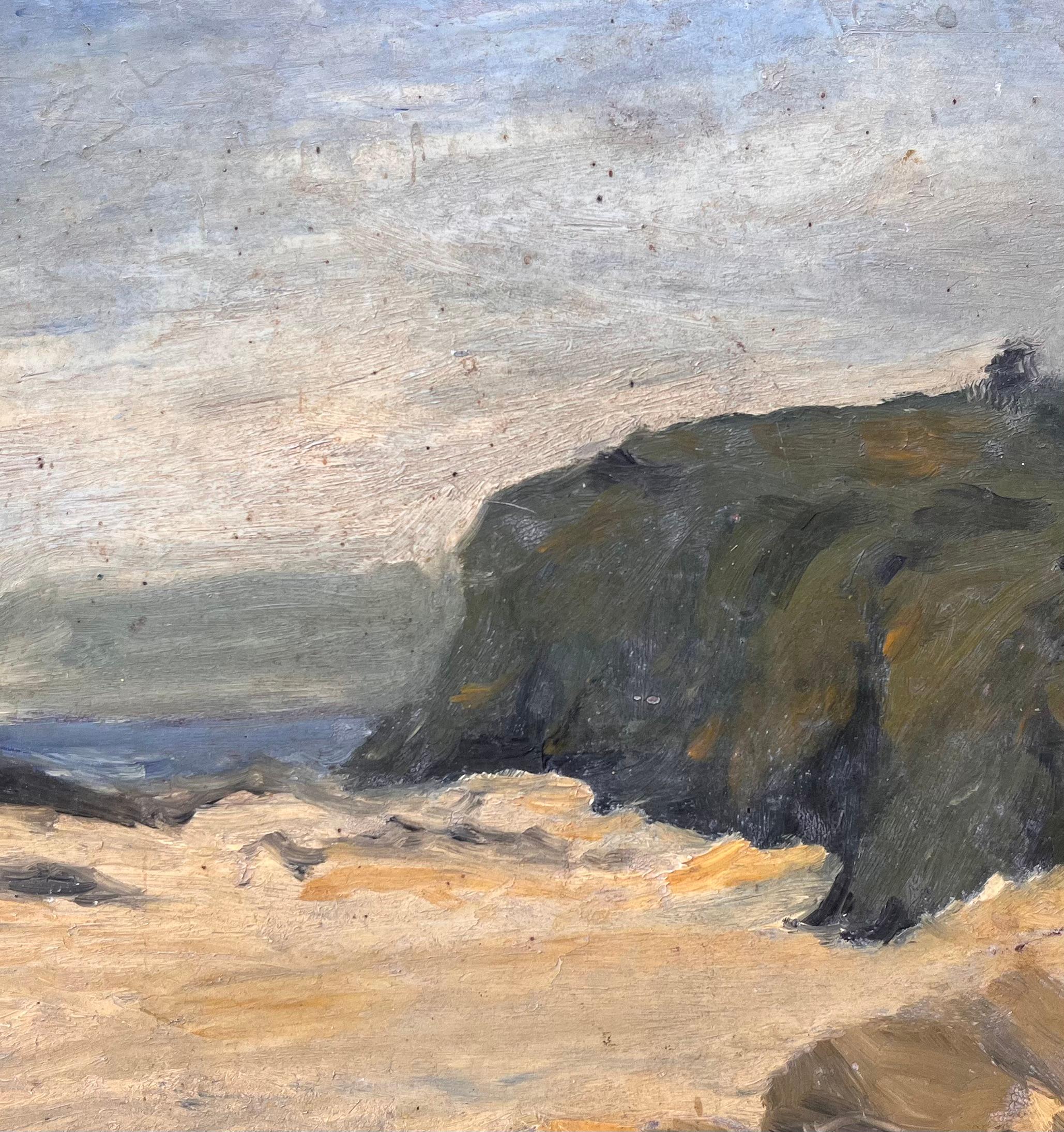 Paysage côtier impressionniste avec falaises et ciel coulé par C Roppens en vente 2