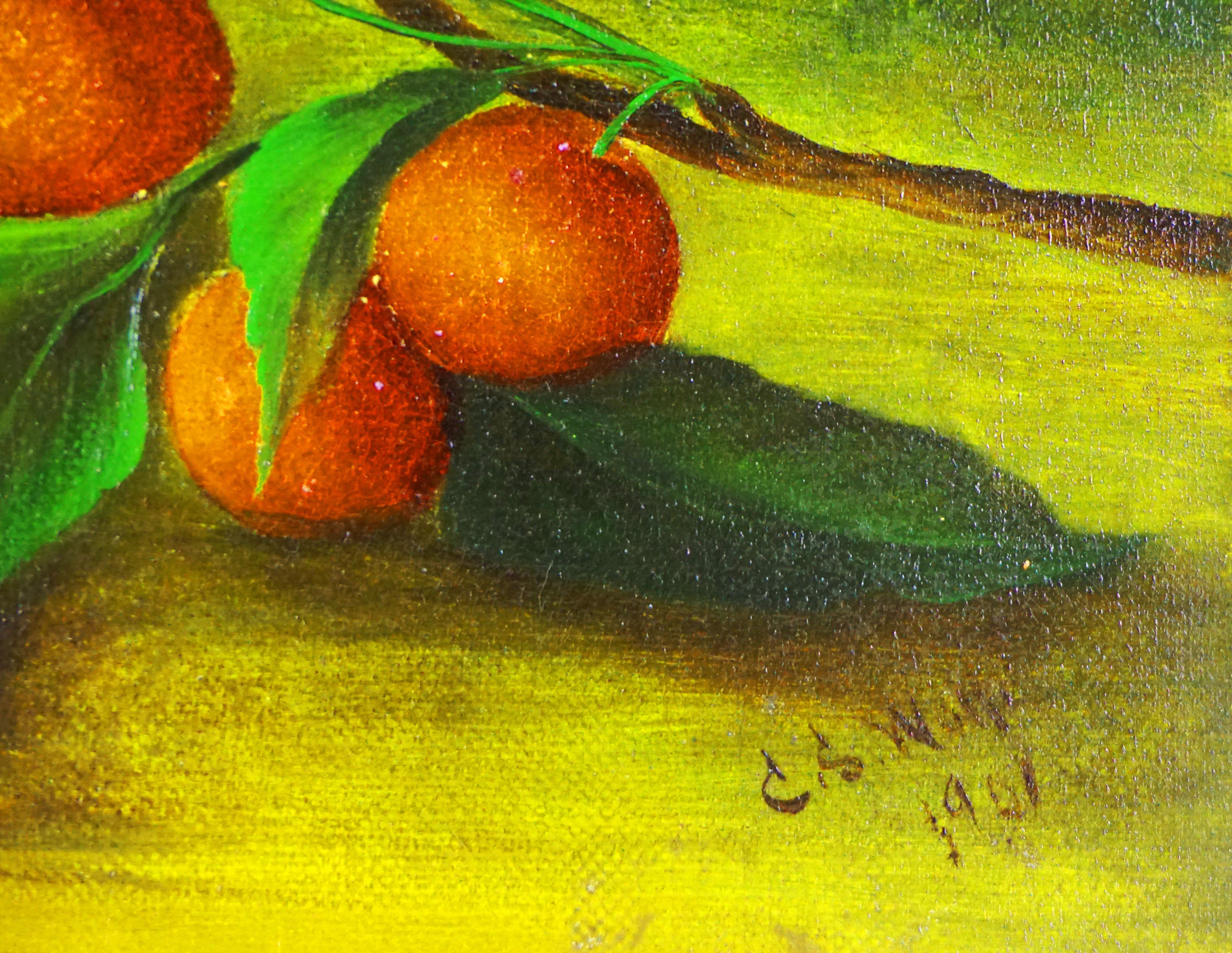 Original Antique Oil Painting Basket of Ripe Cherries Still Life 2