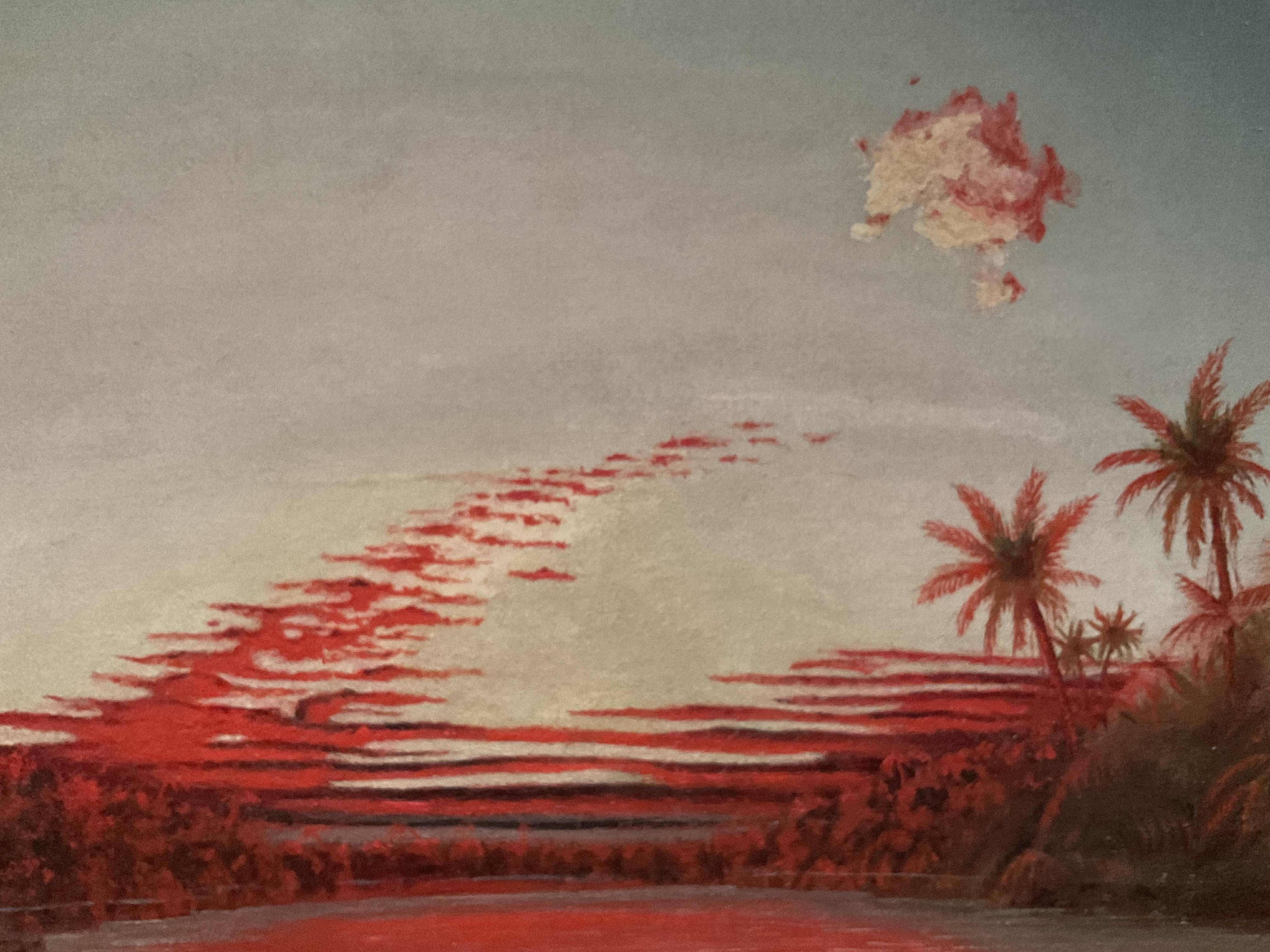 Pintura antigua; Paisaje tropical de Florida con flamencos y cielo luminista, 1924 - Painting Fauvista de C. Schmidt