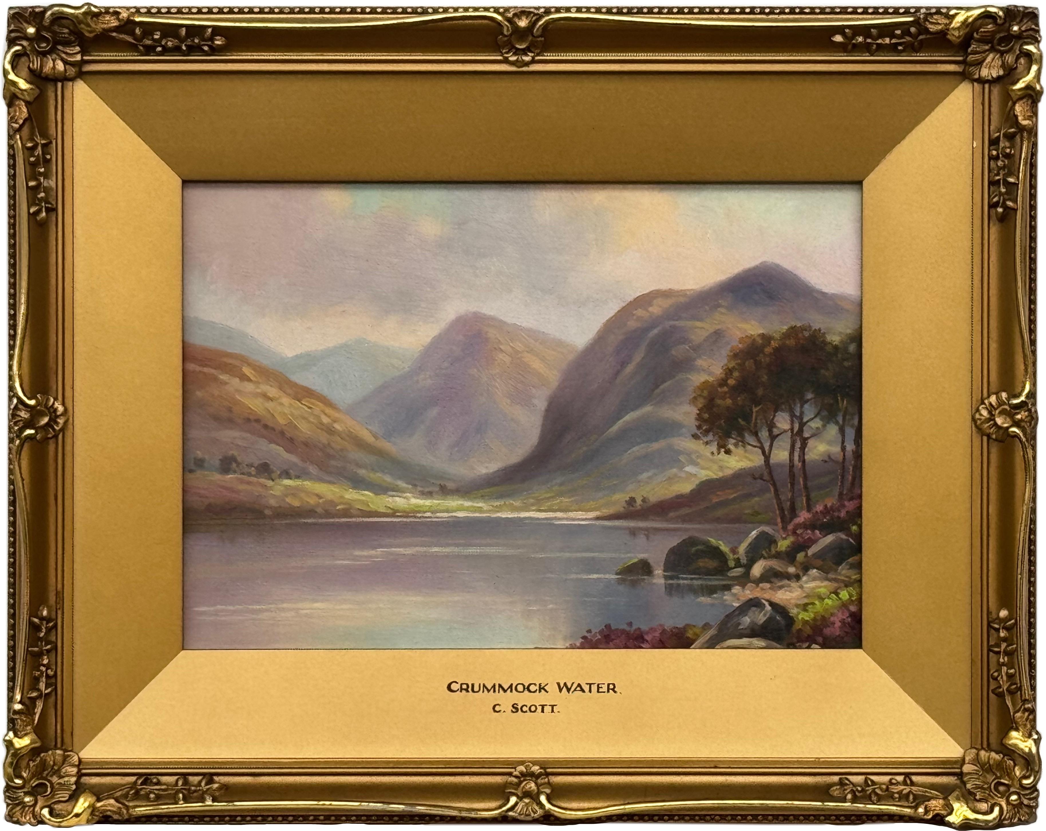 C Scott Landscape Painting – Miniatur Vintage Ölgemälde von Crummock Water in der englischen Lake District