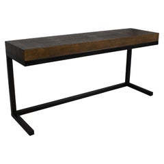 C Shaped Wood Console Table with Steel Base