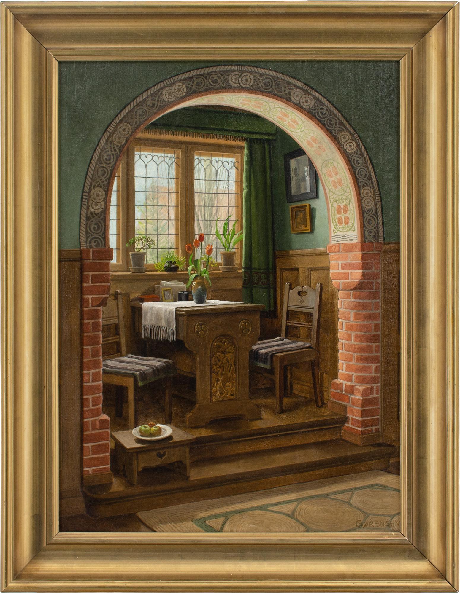 C Sørensen Interior Painting - C Sorensen, Interior With Arch & Dining Nook