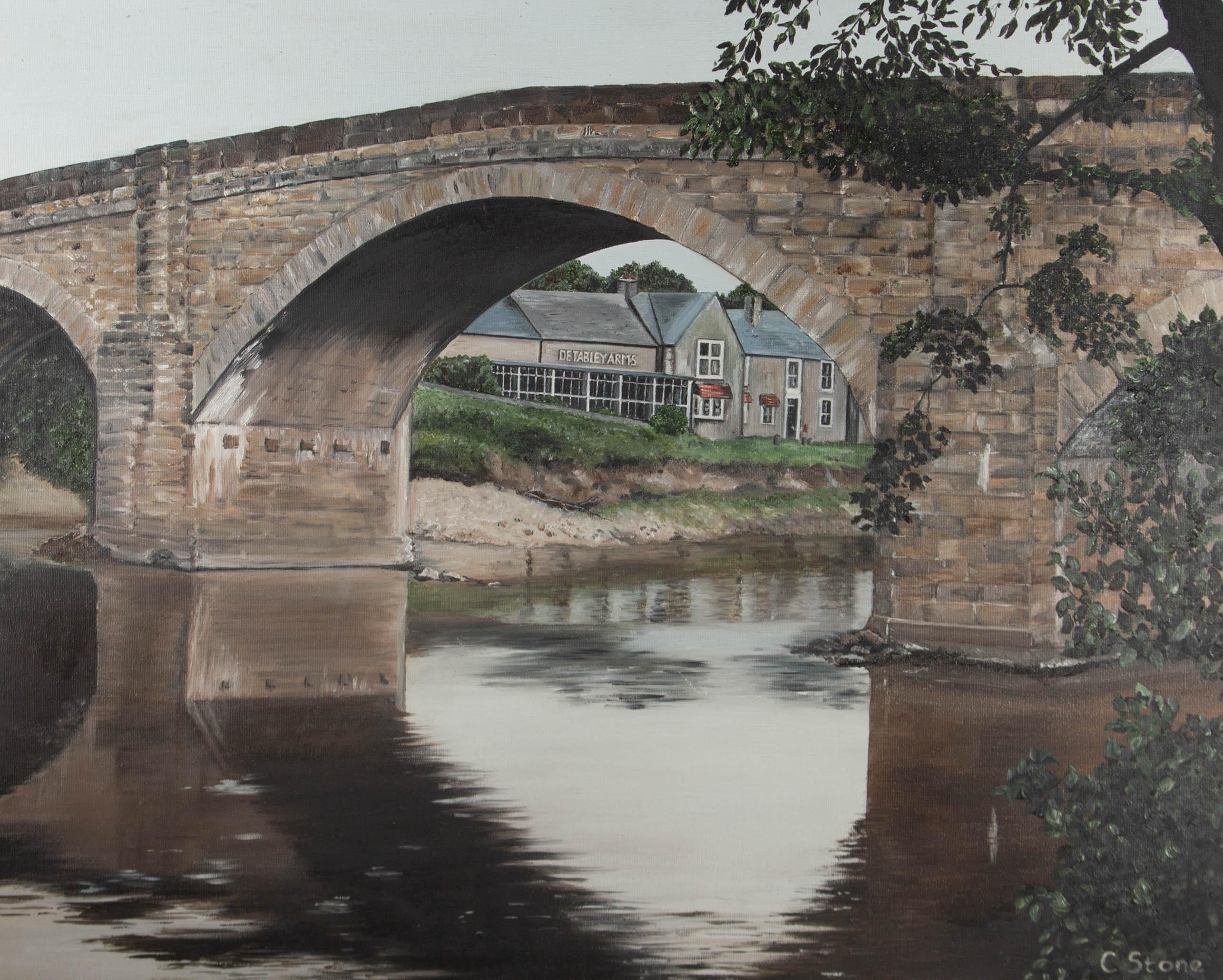 C. Stone - Gran óleo del siglo XX, Puente de Ribchester, Lancashire 2