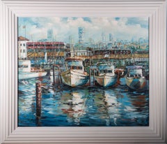 C. Strachan - Contemporary Oil, Boats in a Harbour