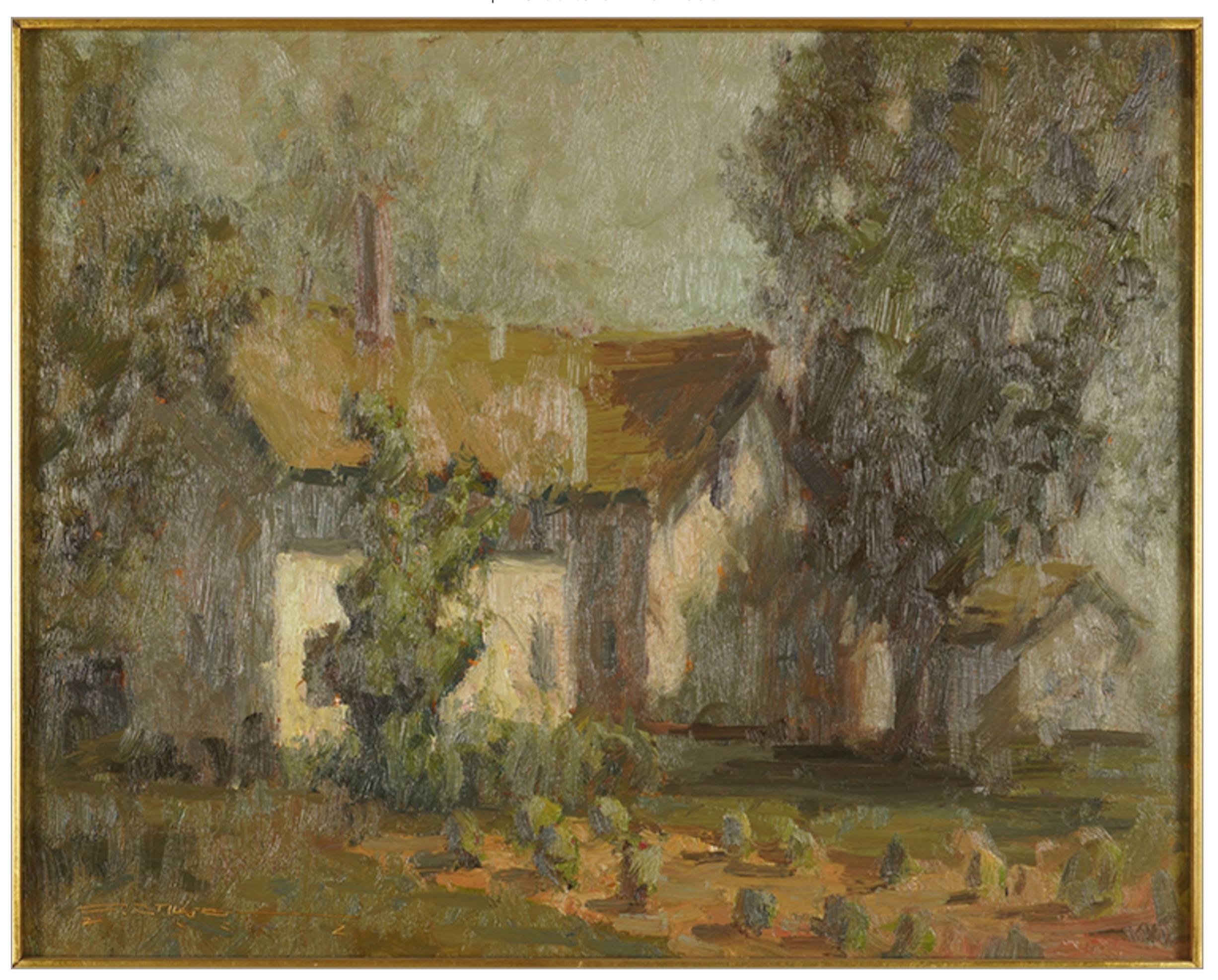 Item 9366-18
C. Stuart (American, 20th Century) house among trees.
Oil on board, signed lower left and dated 2002.
Measures: 16