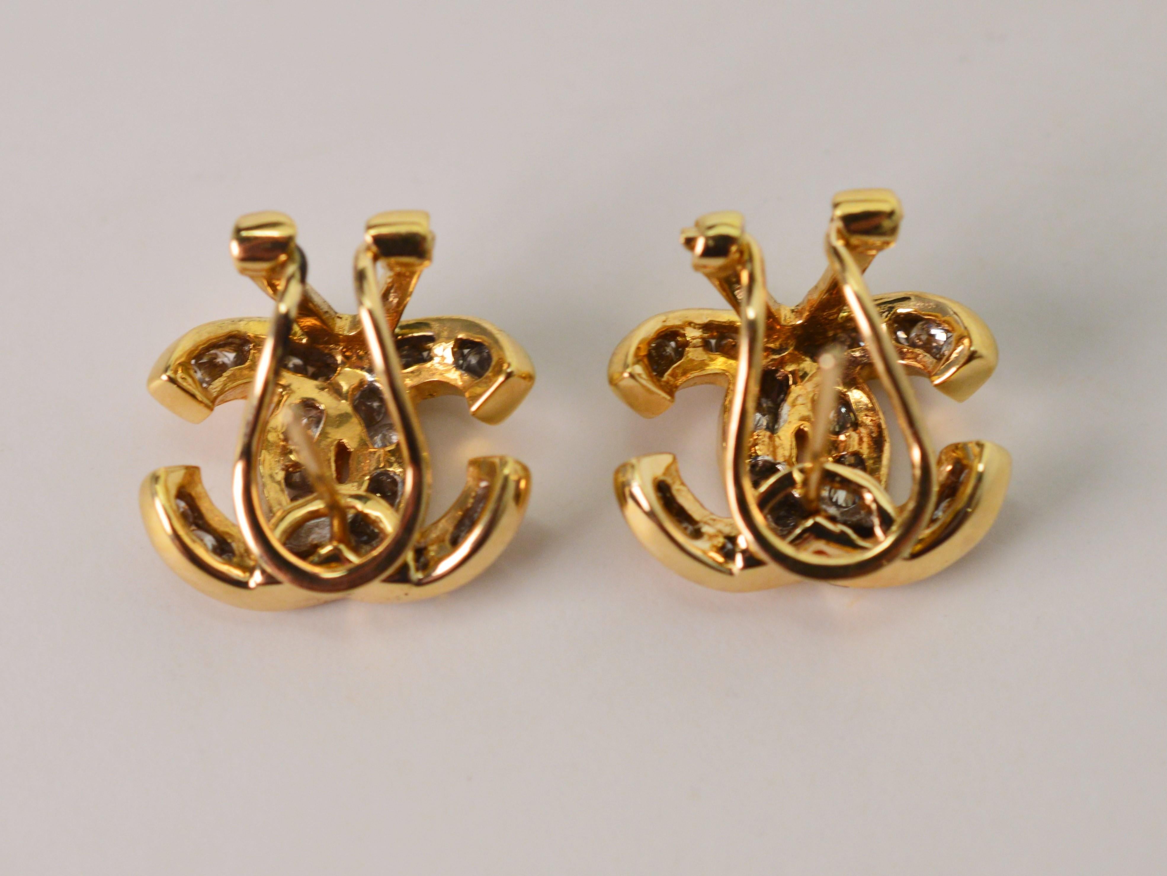 C-Style Yellow Gold Diamond Earrings In Good Condition In Mount Kisco, NY