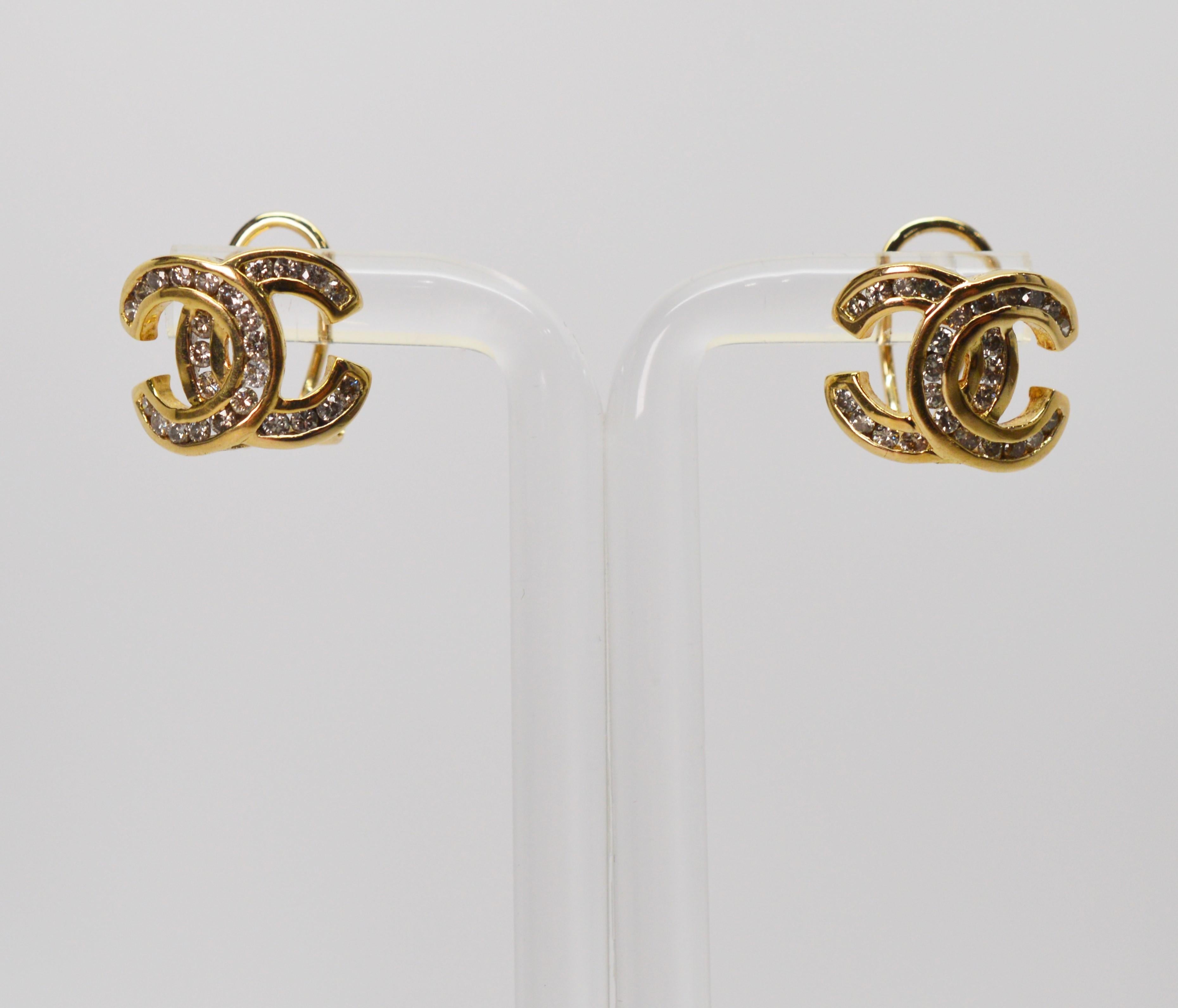 Women's C-Style Yellow Gold Diamond Earrings