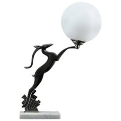 C. Terras French Art Deco Bronze Antelope Lamp, 1936
