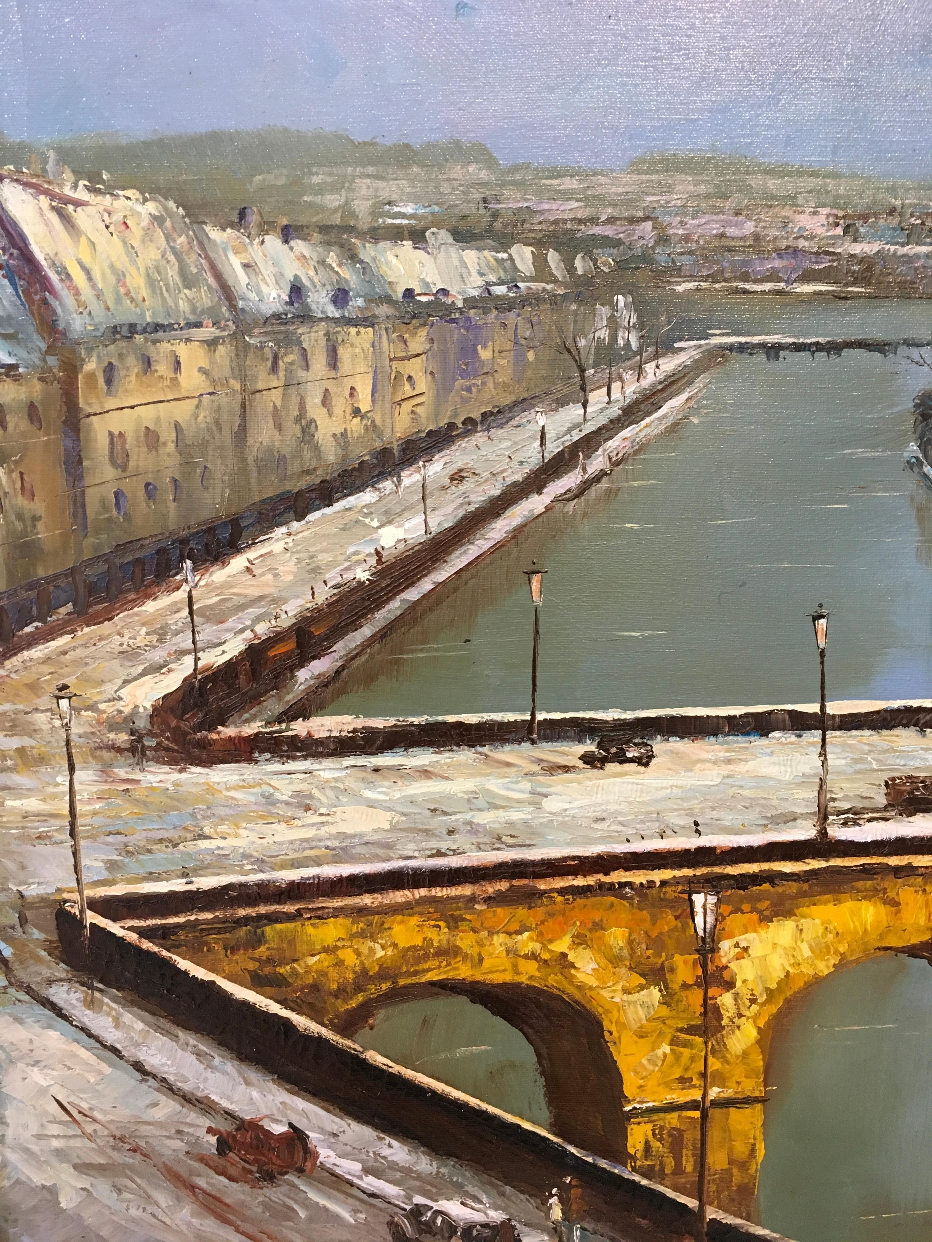 'French Impressionist Winter Scene of River Seine', by C. Tony, Oil on Canvas 4
