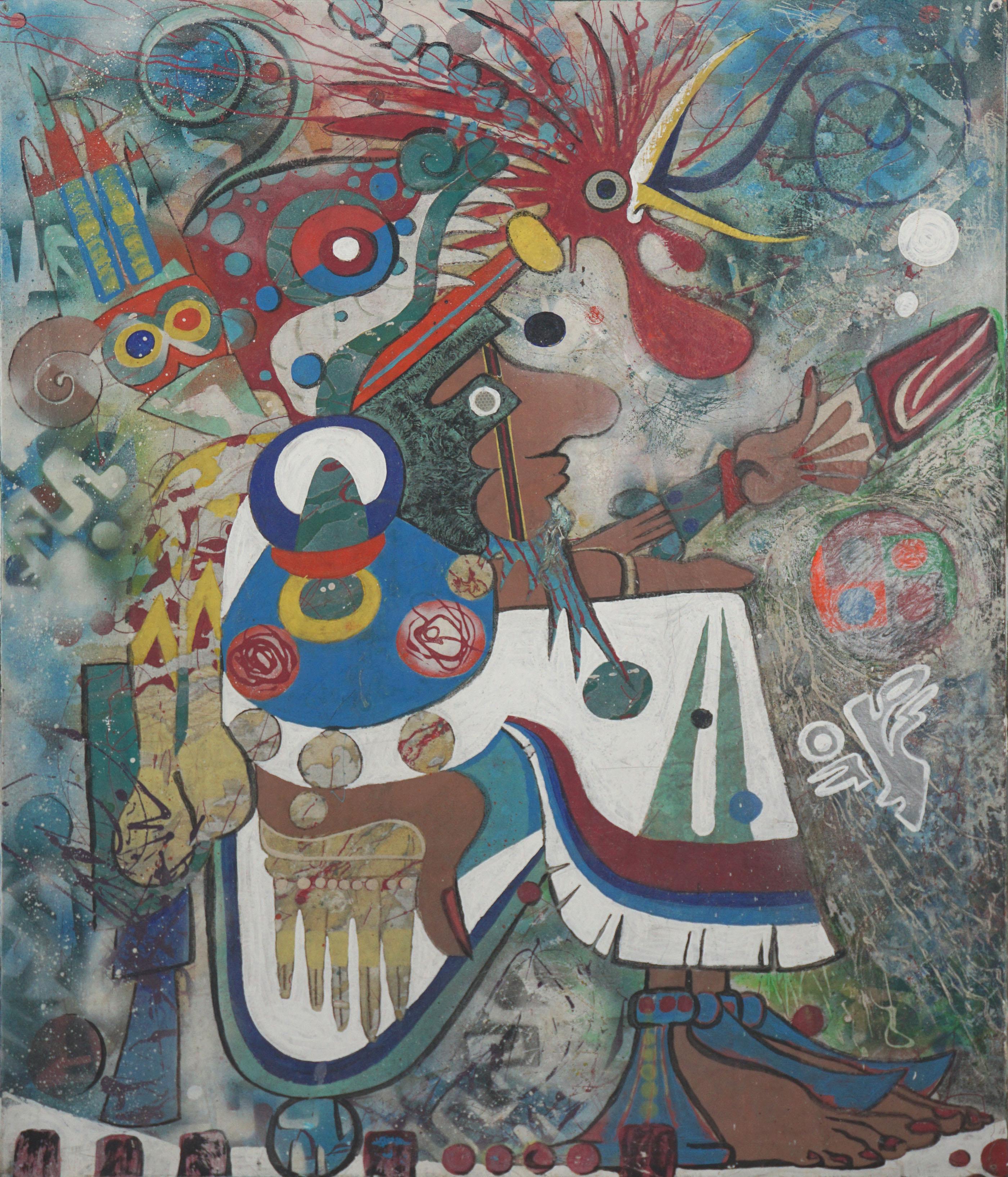 C Udesen Figurative Painting - Mayan Inspired Abstracted Figurative