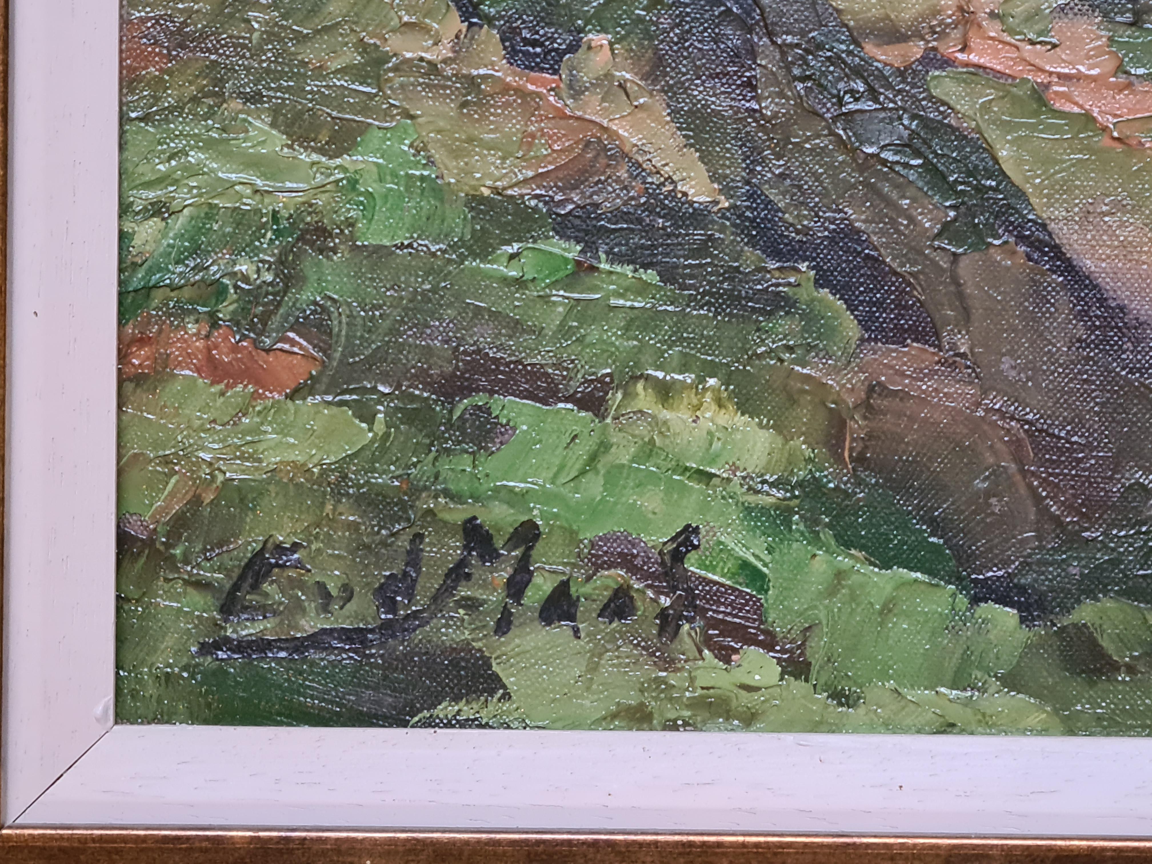 Grande olio su tela olandese dei primi del Novecento, La casa galleggiante su un canale - Painting Postimpressionismo di C van der Maas