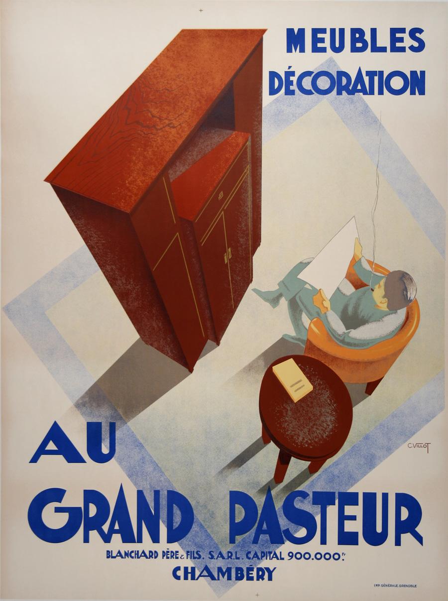Au Grand Pasteur Möbelplakat Original Vintage Französisch von Villot um 1935, Original Vintage – Print von C. Villot