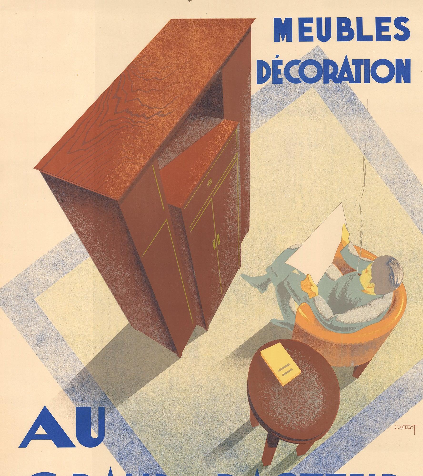 Charles Villot 'Grand Pasteur' 1935, Vintage Poster, Linen Backed - Print Art Déco di C. Villot