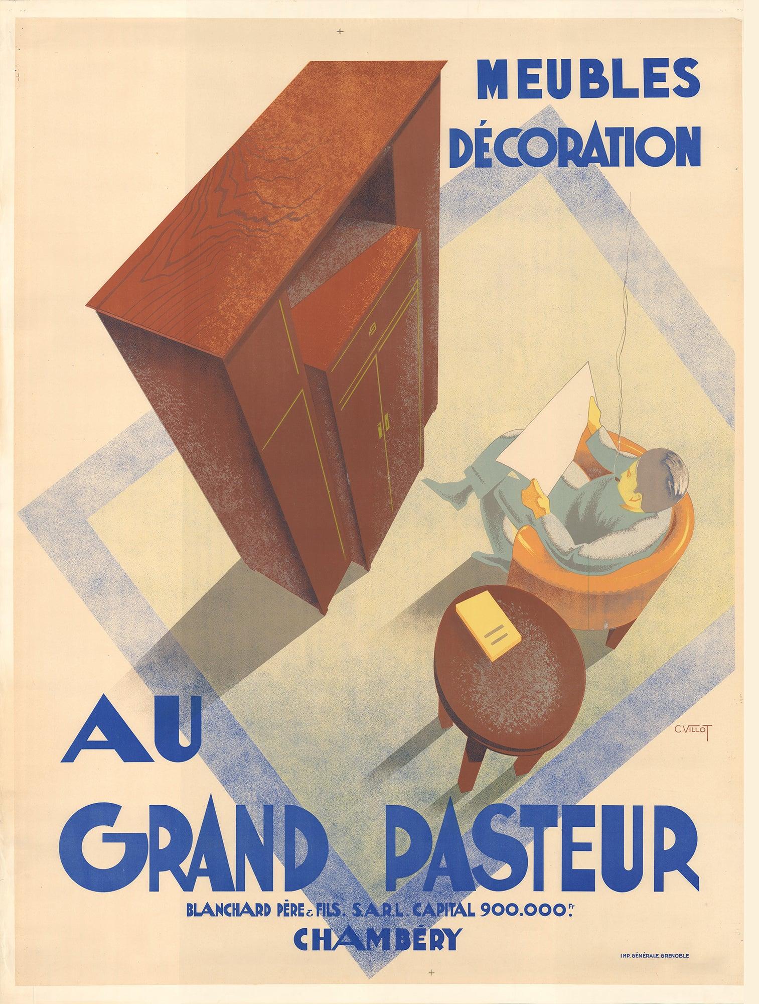 Charles Villot 
Grand Pasteur
 1935, Vintage Poster, Linen Backed - Print di C. Villot