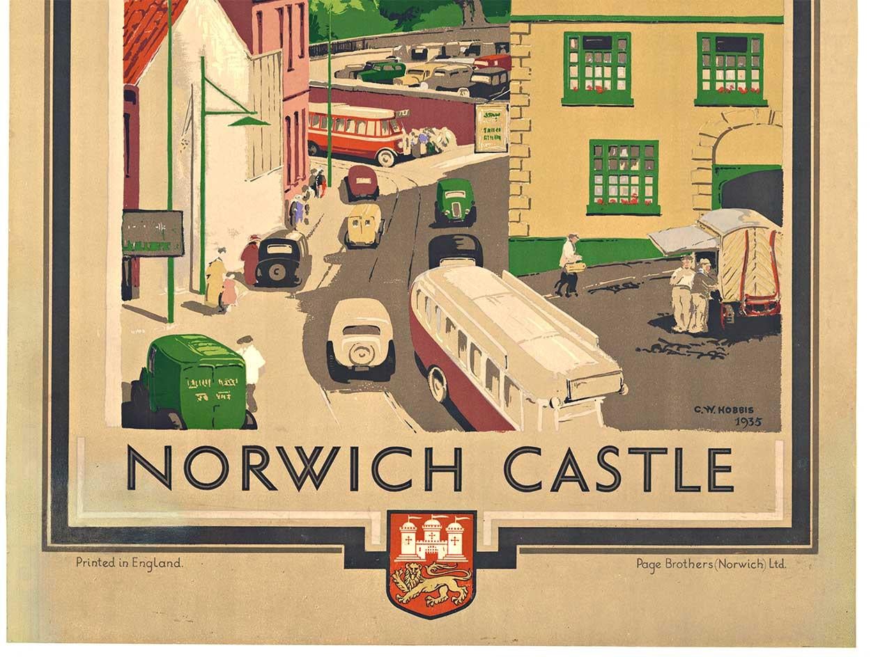 Original Castillo de Norwich Inglaterra litográfico cartel de viaje británico de época - Print moderno estadounidense de C. W. Hobbis
