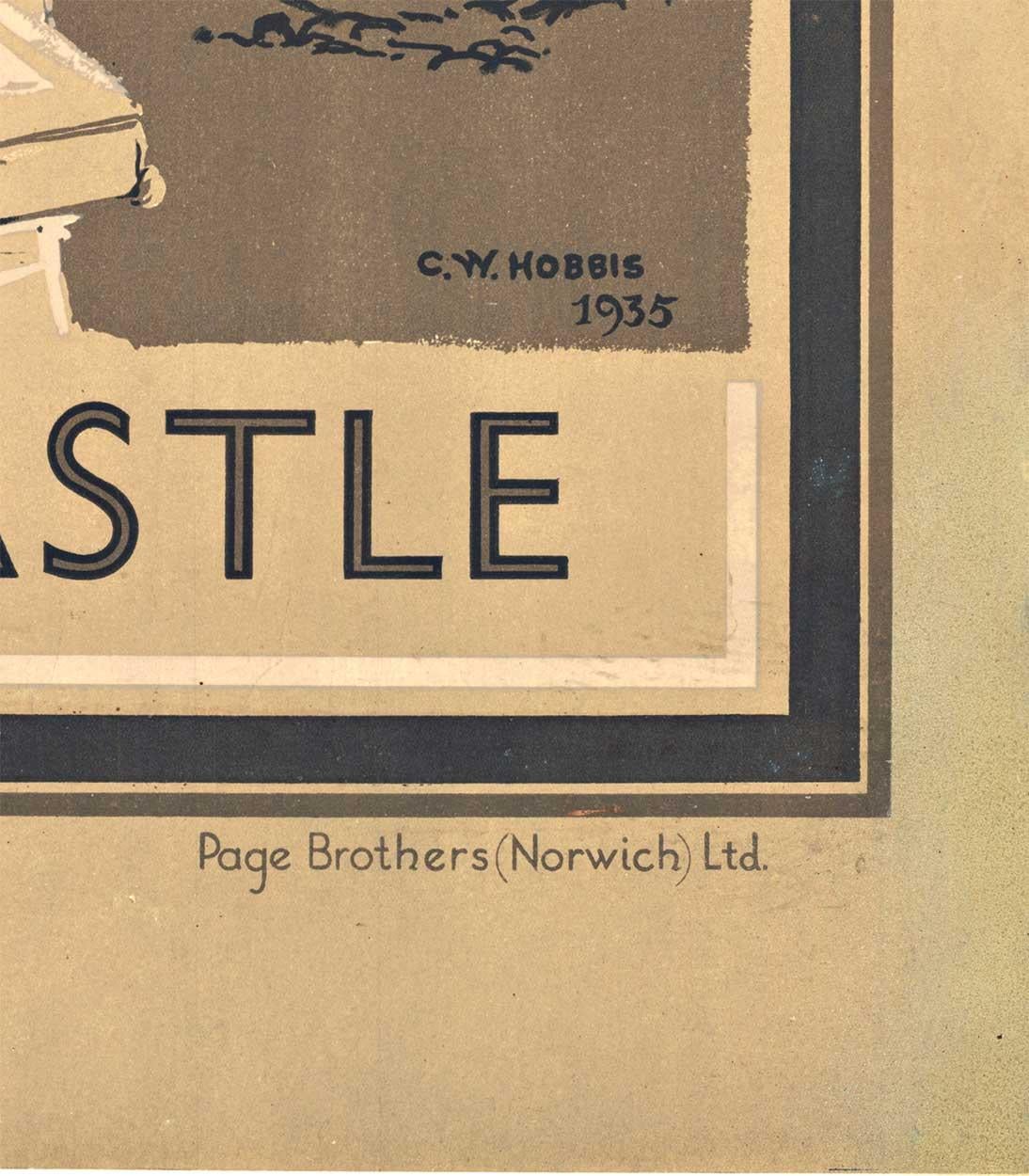 Original Castillo de Norwich Inglaterra litográfico cartel de viaje británico de época - Figurative Print Beige de C. W. Hobbis