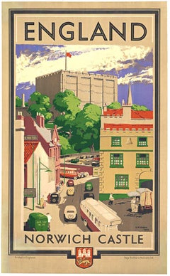 Original Norwich Castle England lithographic vintage British travel poster