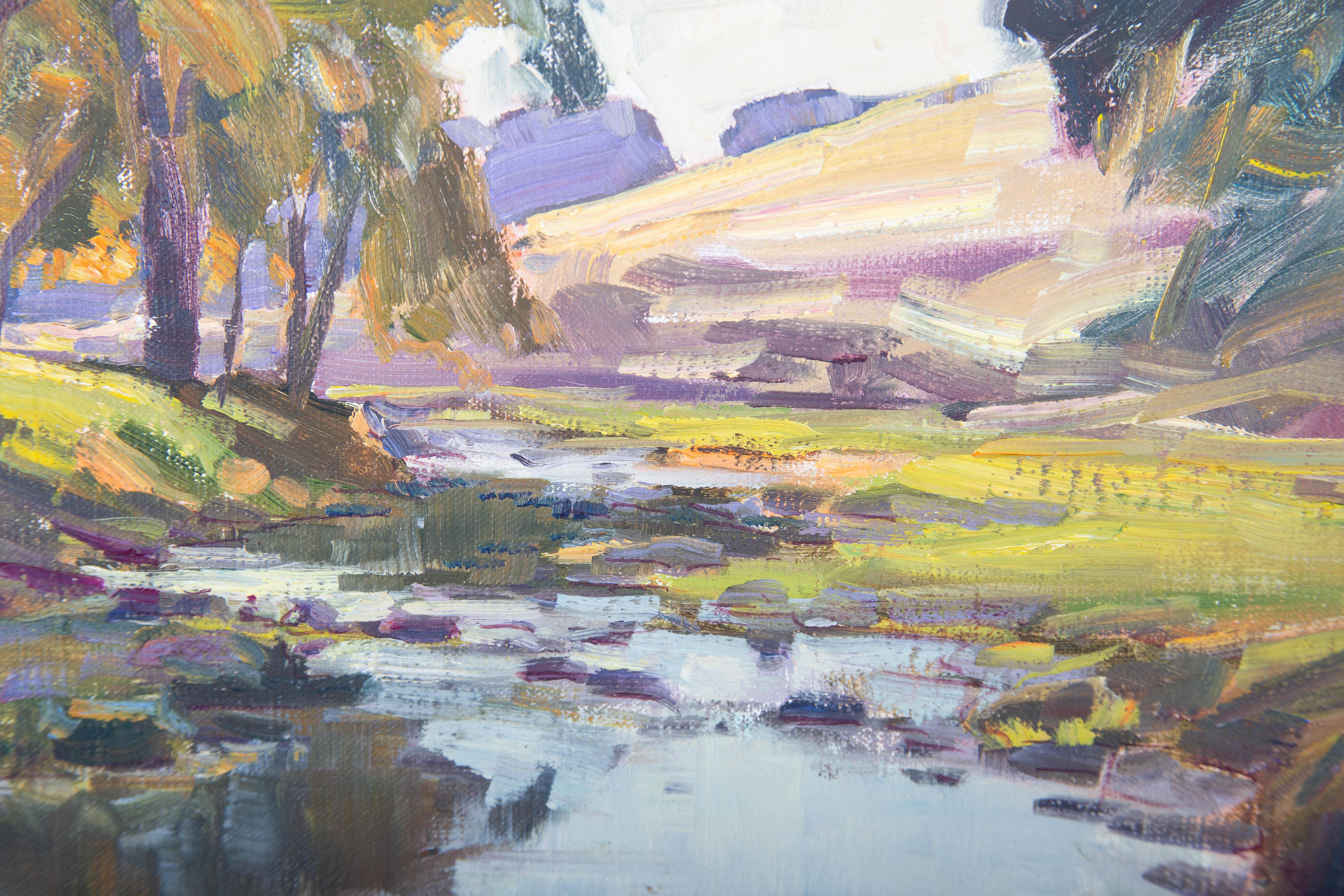 C. Walden - Olio del 1995 incorniciato, Scena di fiume luminosa in vendita 4