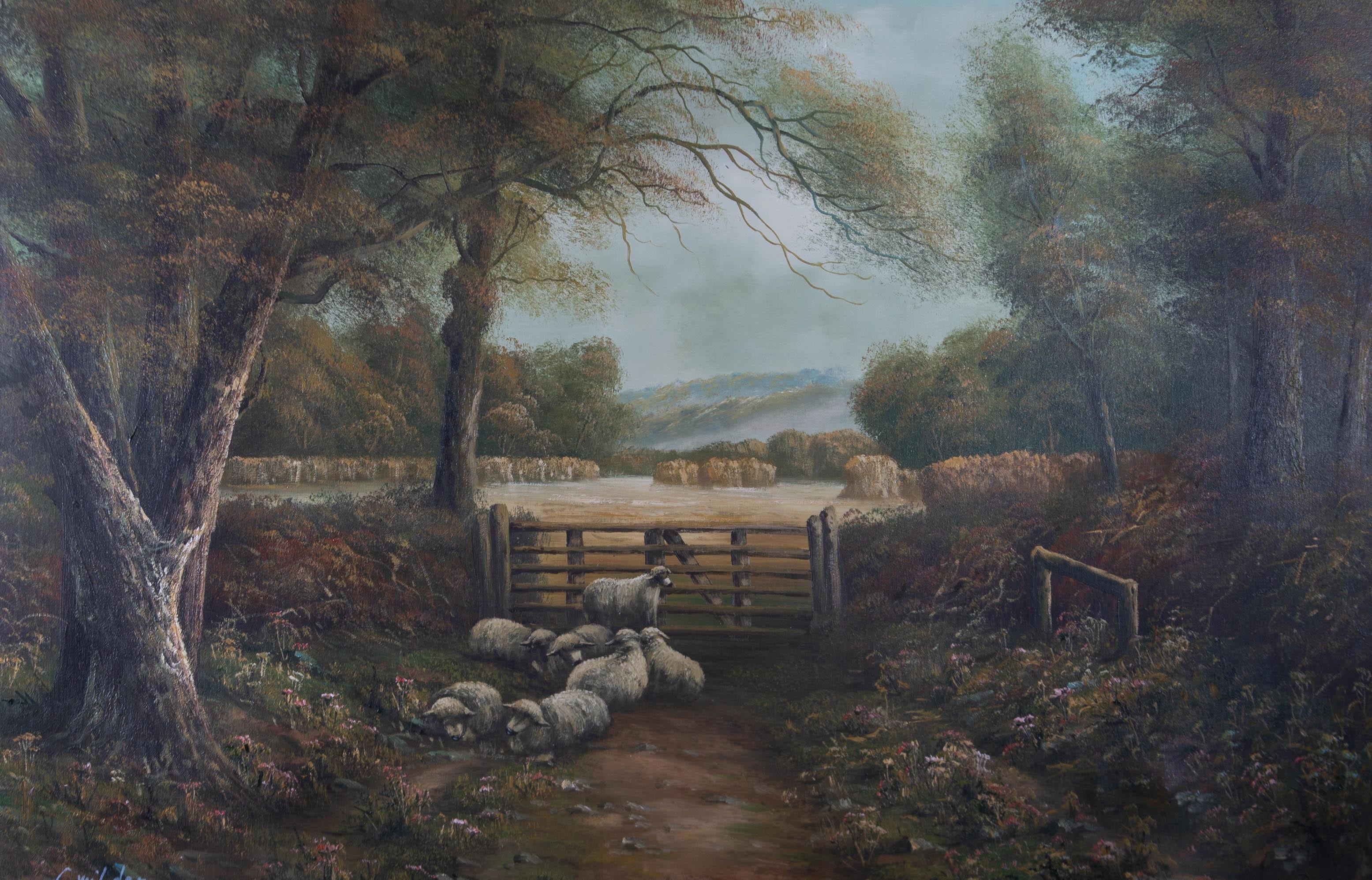 C. Wilder - Contemporary Oil, Sheep By The Wheat Field 1
