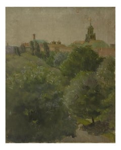 Französische Schullandschaft, Ölgemälde des amerikanischen Künstlers C. Wilder, um 1930
