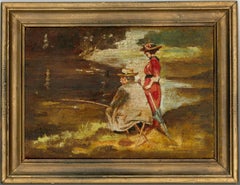 Vintage C. Wilhay - Signed and Framed Mid 20th Century Oil, Fishing at the Lake