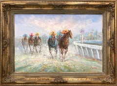 "Beim Rennen" Impressionistische Pastoral Pferderennen Ölgemälde Leinwand