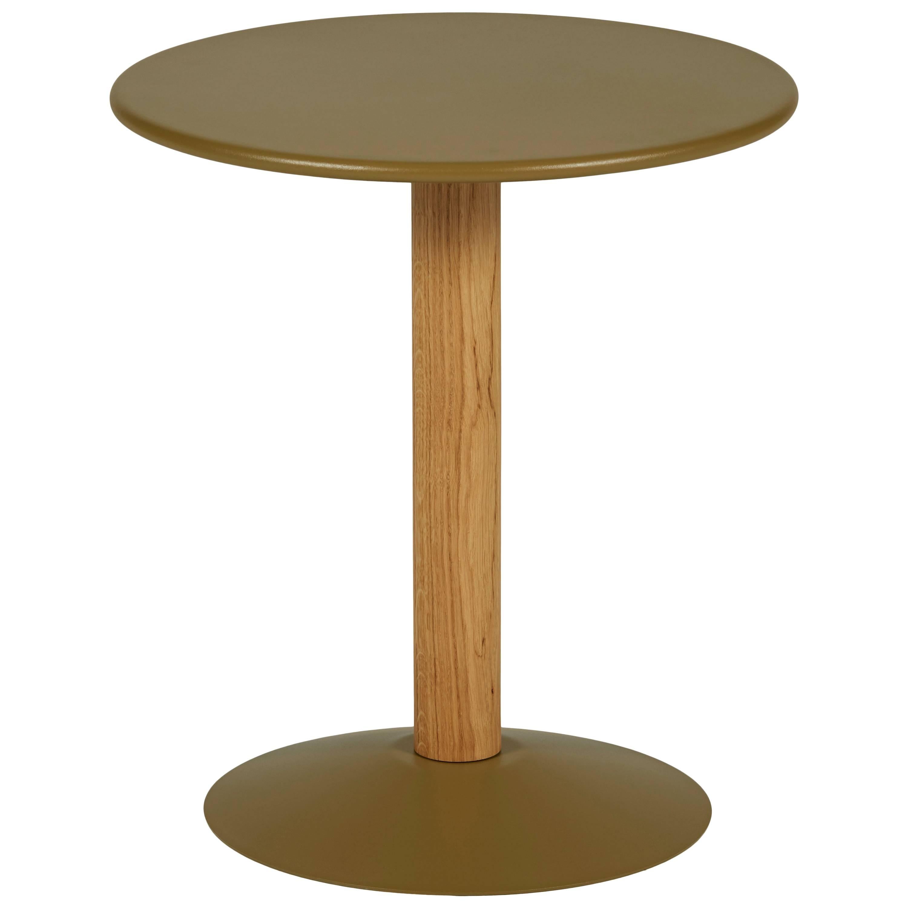 C16 Round Pedestal Table in Khaki with Wood Column by Chantal Andriot & Tolix