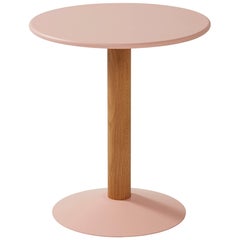 C16 Round Pedestal Table in Powder Pink w Wood Column by Chantal Andriot & Tolix