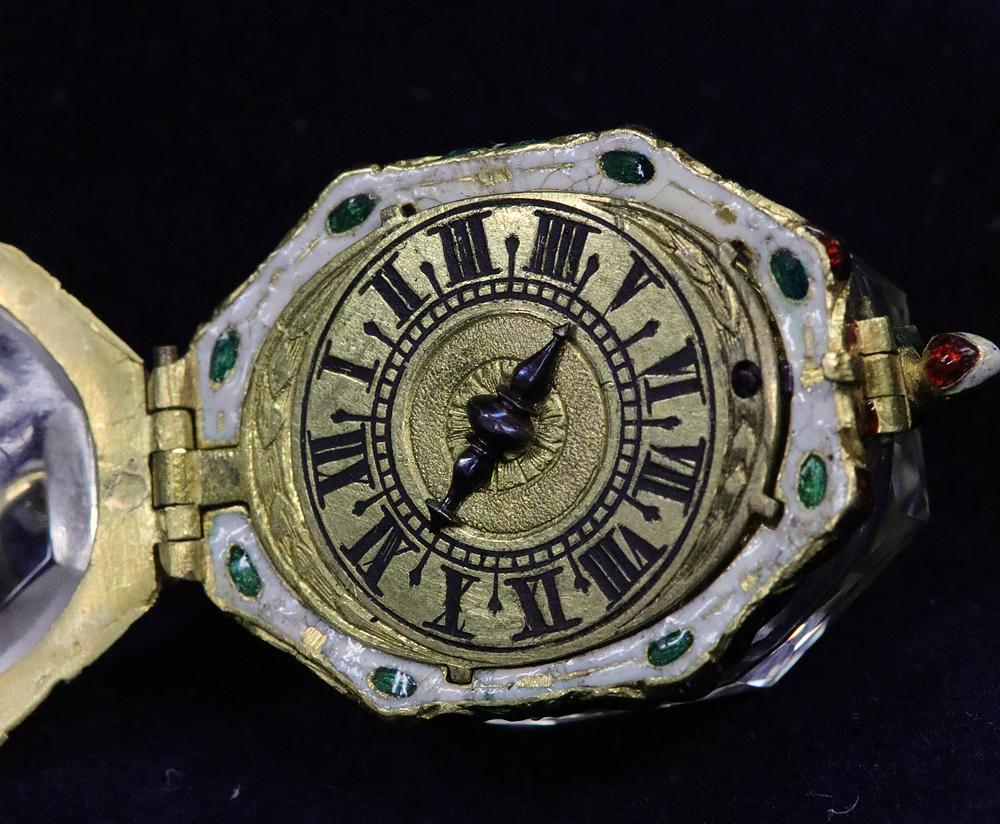 Gold c.1630 English Enamel and Rock Crystal Pendant Watch