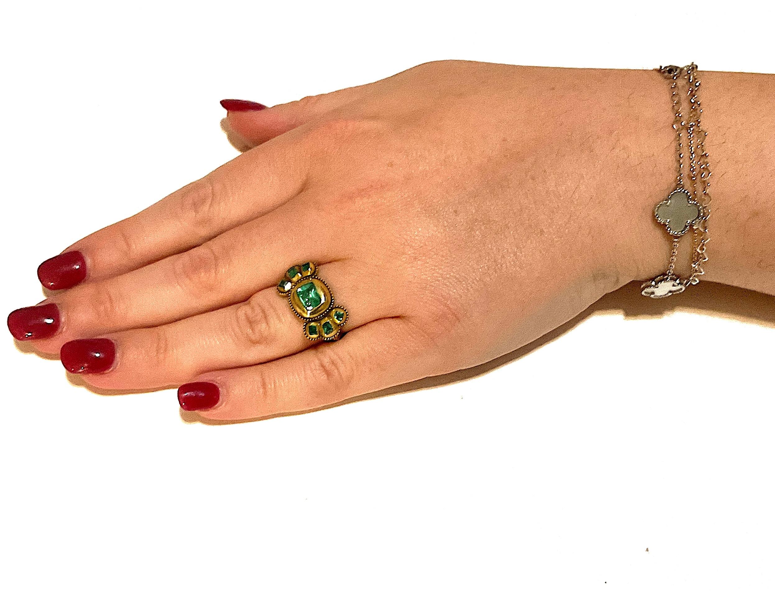 C1690 Iberian 7 Stone Table Cut Emerald Bow Form Ring For Sale 8