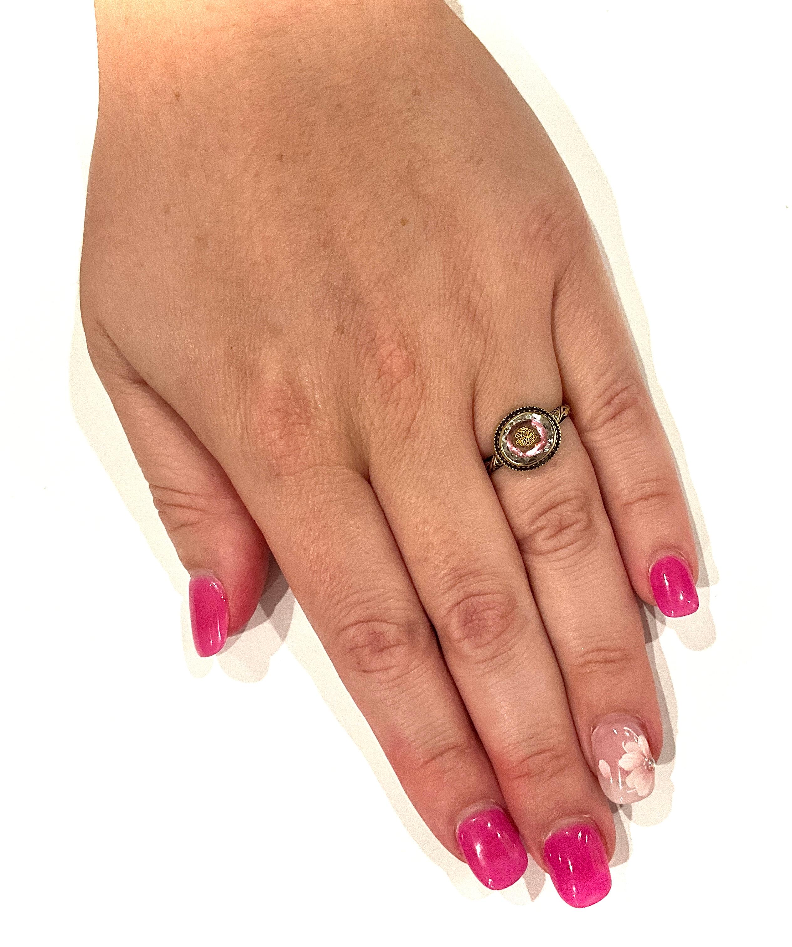 C1700 Bague Stuart Period Crystal Betrothal avec cyphere en fil de fer tissé 18 carats en vente 7