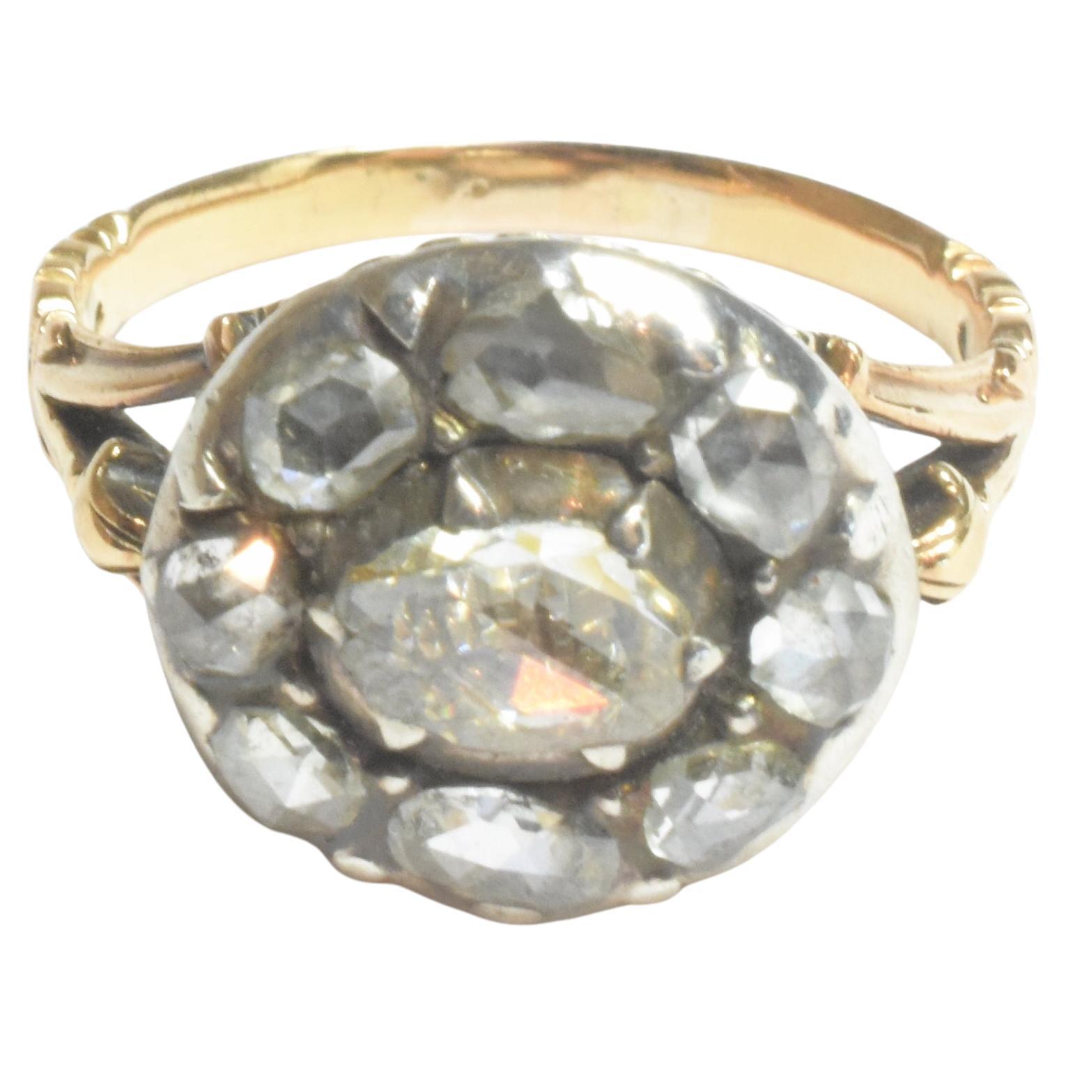 C1700 18K Tudor Periode Roségold-Diamant-Cluster-Ring (Rosenschliff) im Angebot