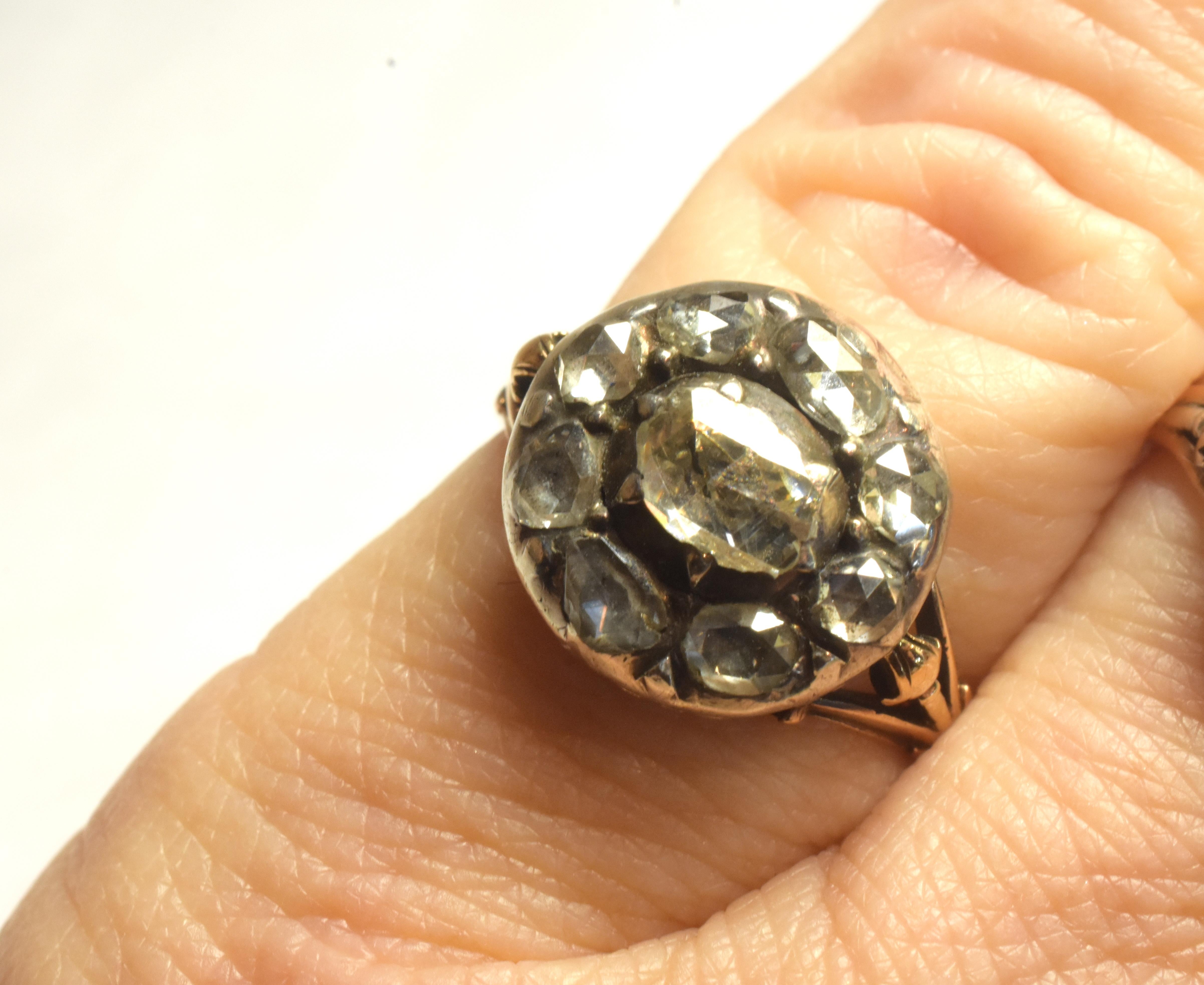 C1700 18K Tudor Periode Roségold-Diamant-Cluster-Ring im Angebot 2