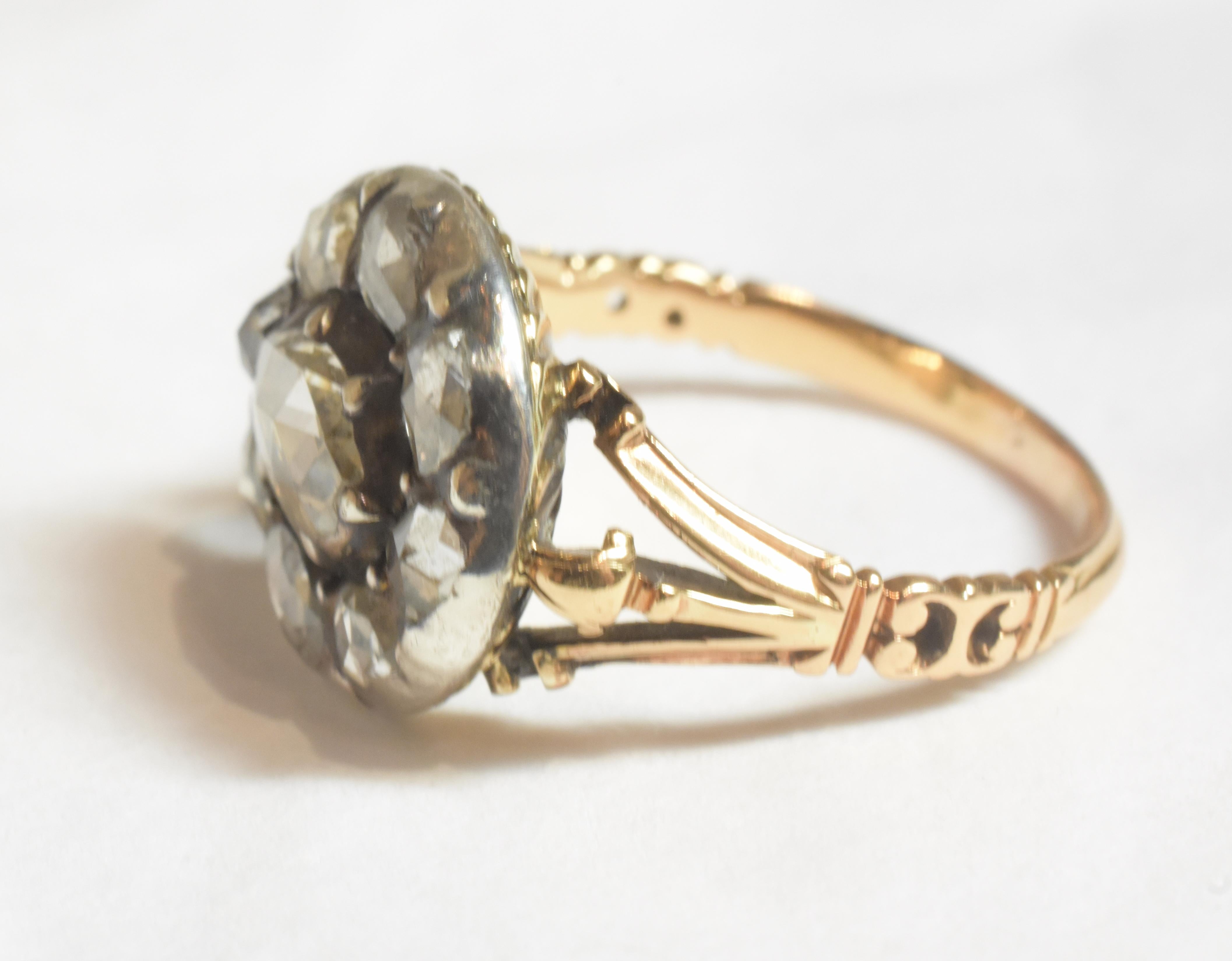 C1700 18K Tudor Periode Roségold-Diamant-Cluster-Ring im Angebot 4