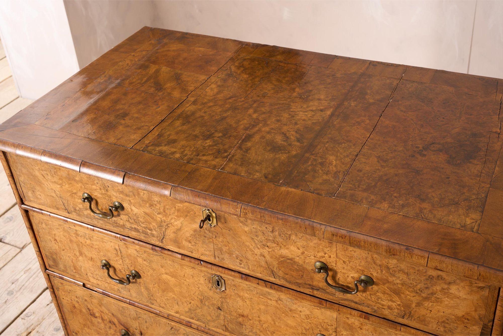 c.1720 English Georgian burr walnut chest of drawers 1
