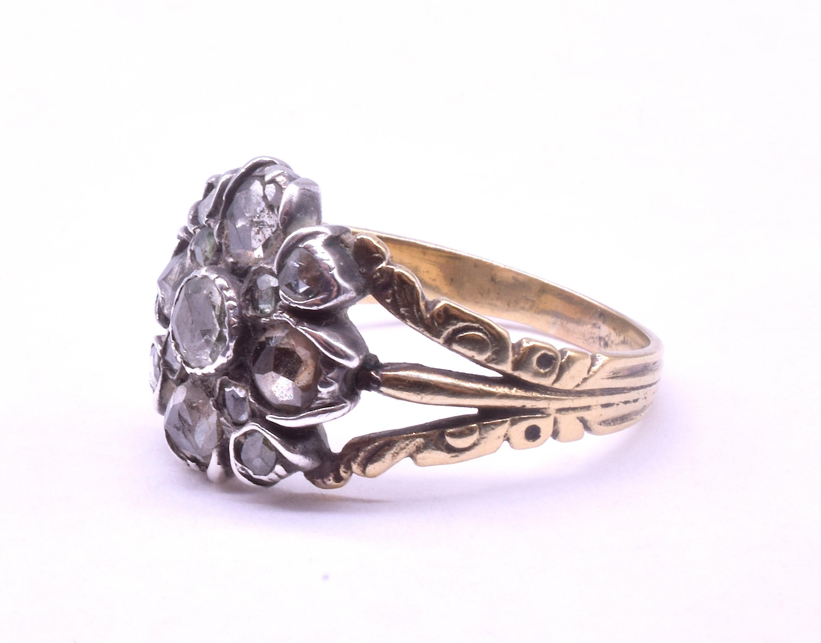 Women's C1720 Georgian Diamond Cluster Flower Form Ring For Sale