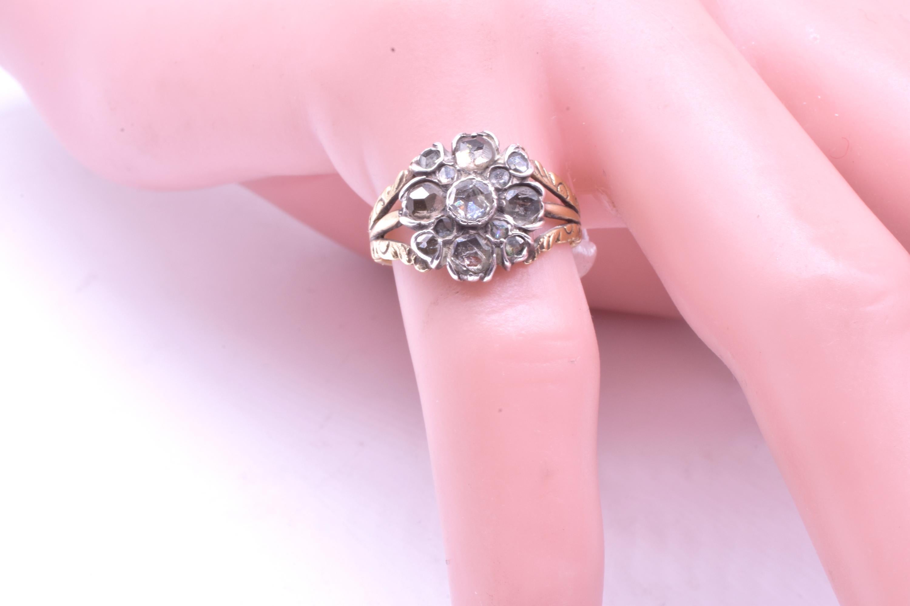 C1720 Georgian Diamond Cluster Flower Form Ring For Sale 2